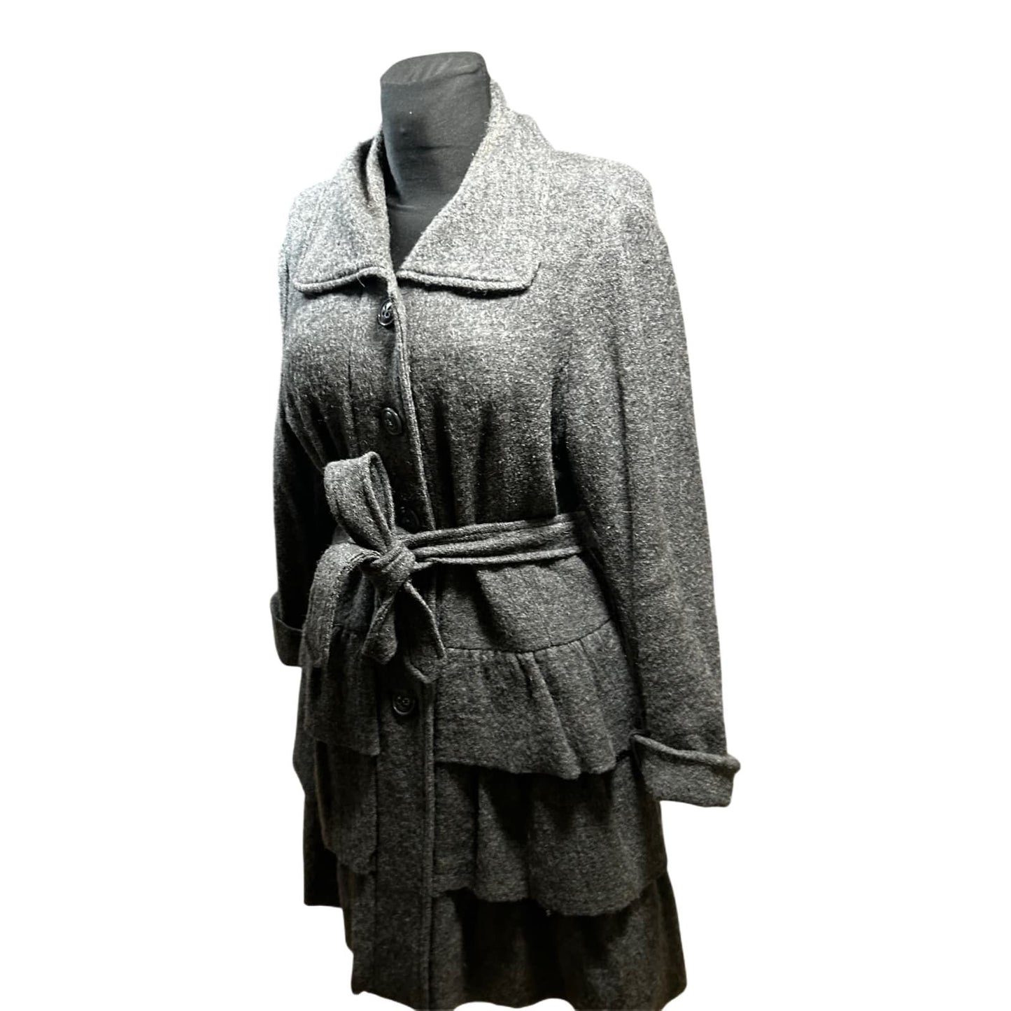 Cynthia Rowley Damen Mantel Wolle Grau Gr L Elegant Klassisch Winter