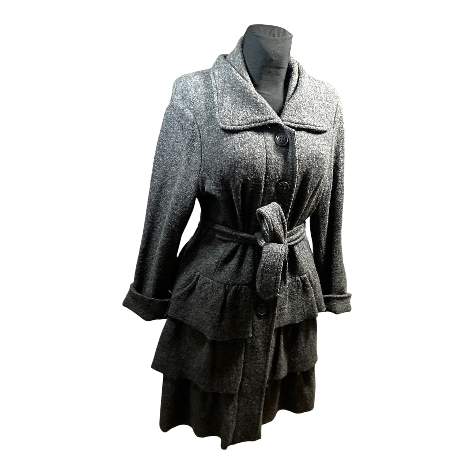 Cynthia Rowley Damen Mantel Wolle Grau Gr L Elegant Klassisch Winter