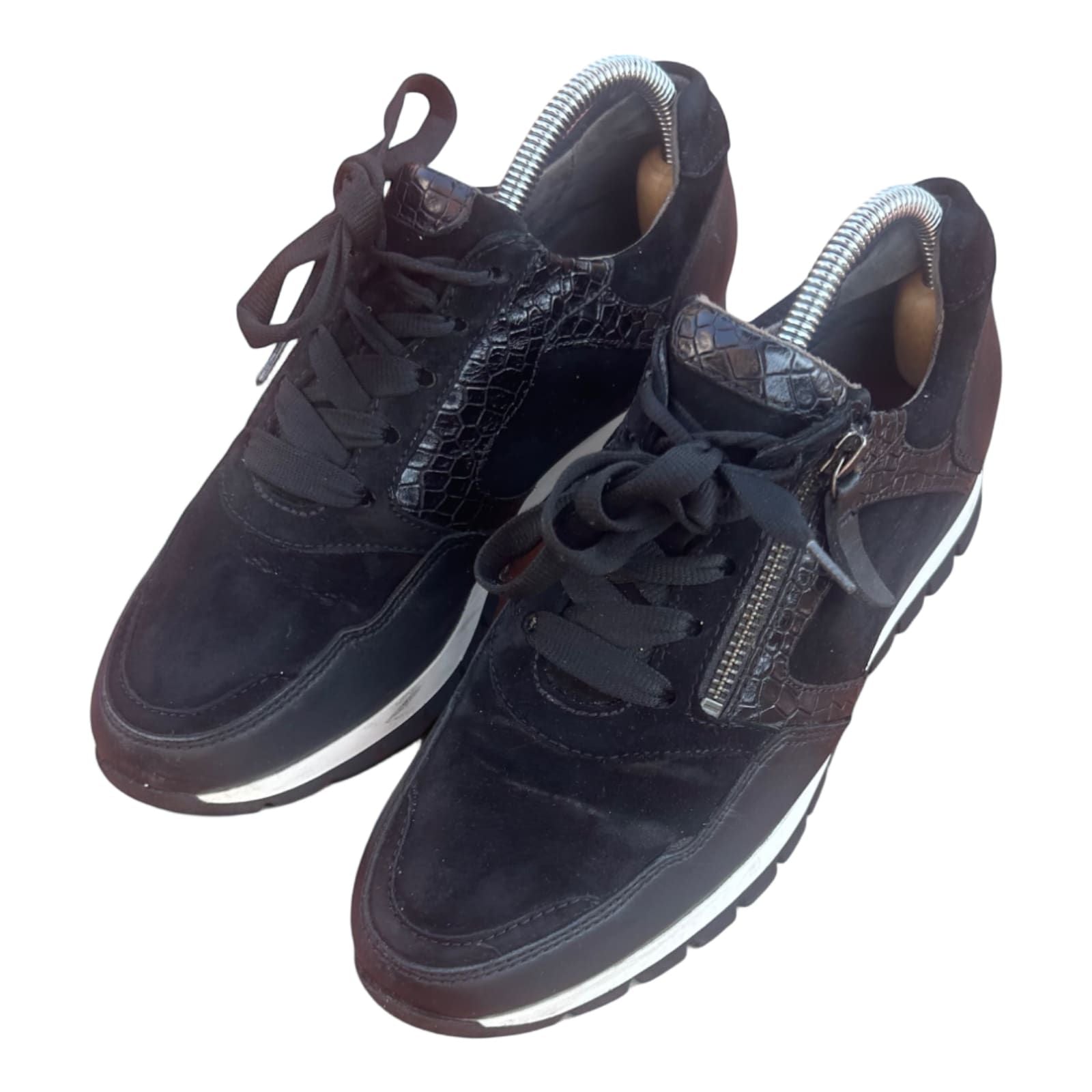Gabor Optifit Sneaker Schwarz Leder Reptilprägung Gr. 37,5 H Weite Komfort