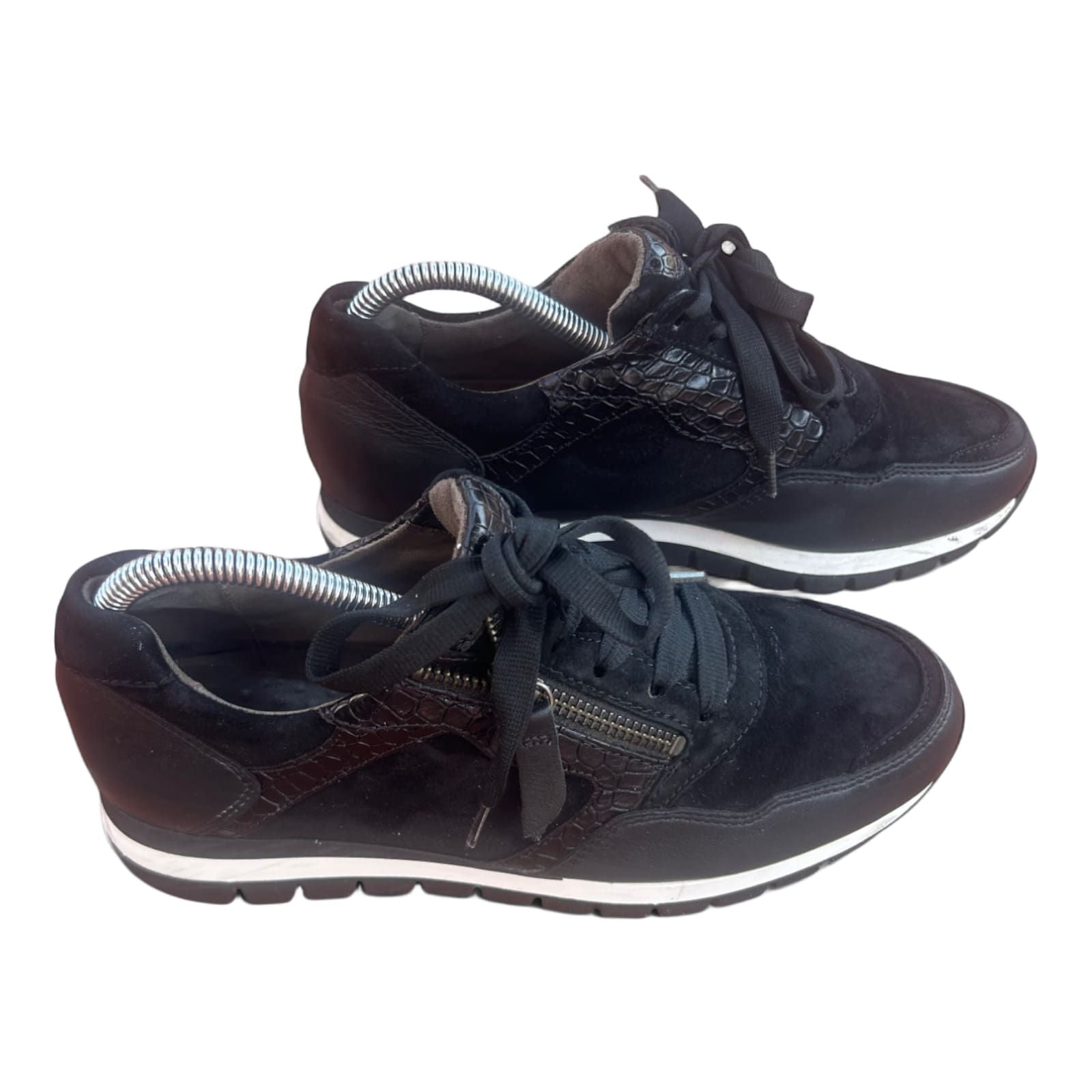 Gabor Optifit Sneaker Schwarz Leder Reptilprägung Gr. 37,5 H Weite Komfort