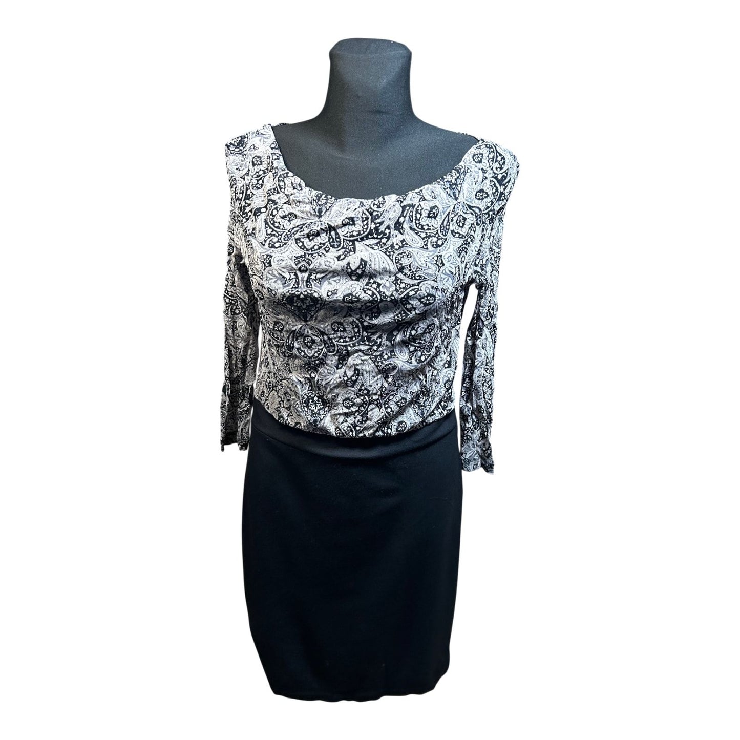 s.Oliver Kleid Damen Gr 38 Schwarz Grau Paisley Stretch Elegant Alltag