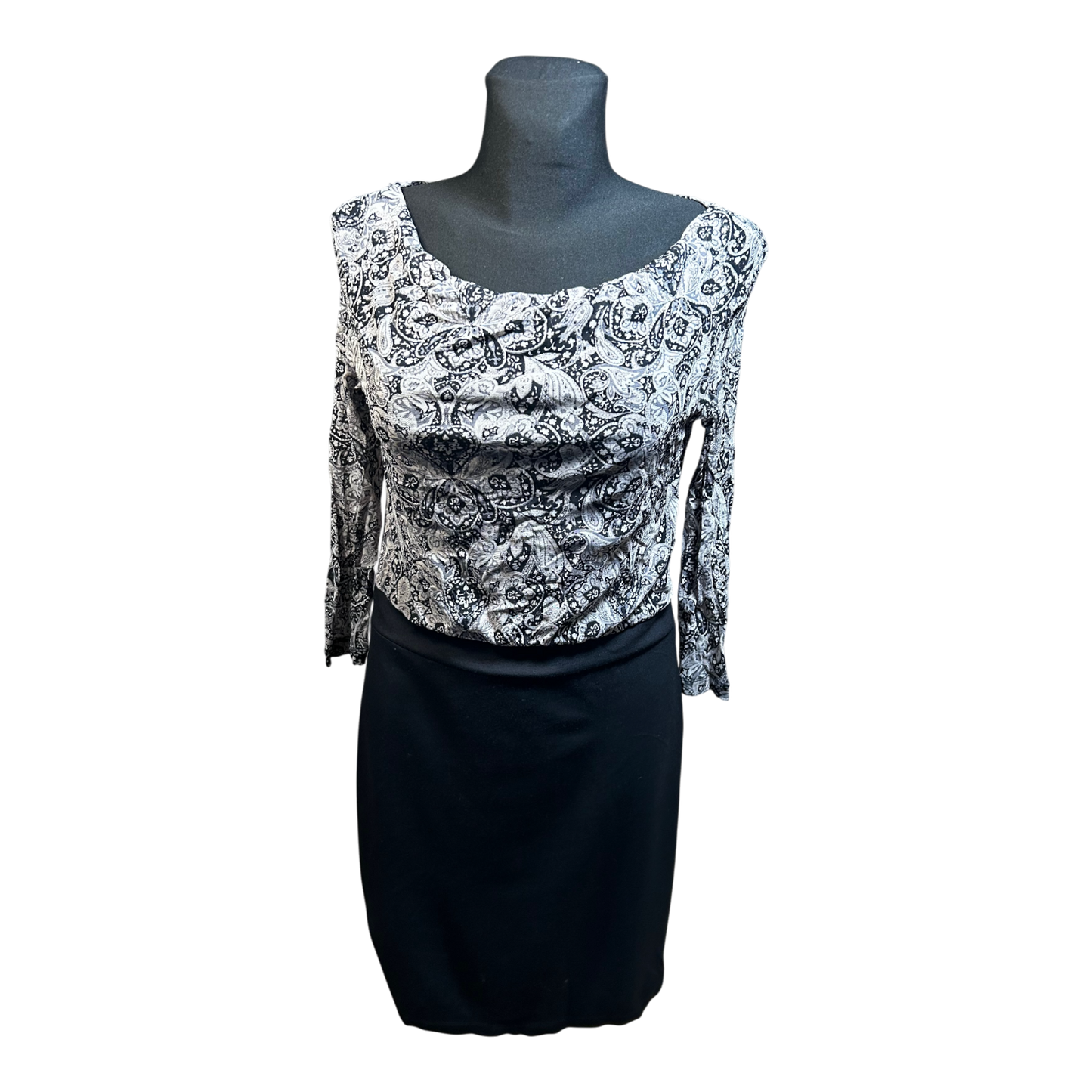 s.Oliver Kleid Damen Gr 38 Schwarz Grau Paisley Stretch Elegant Alltag