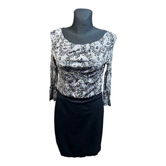 s.Oliver Kleid Damen Gr 38 Schwarz Grau Paisley Stretch Elegant Alltag