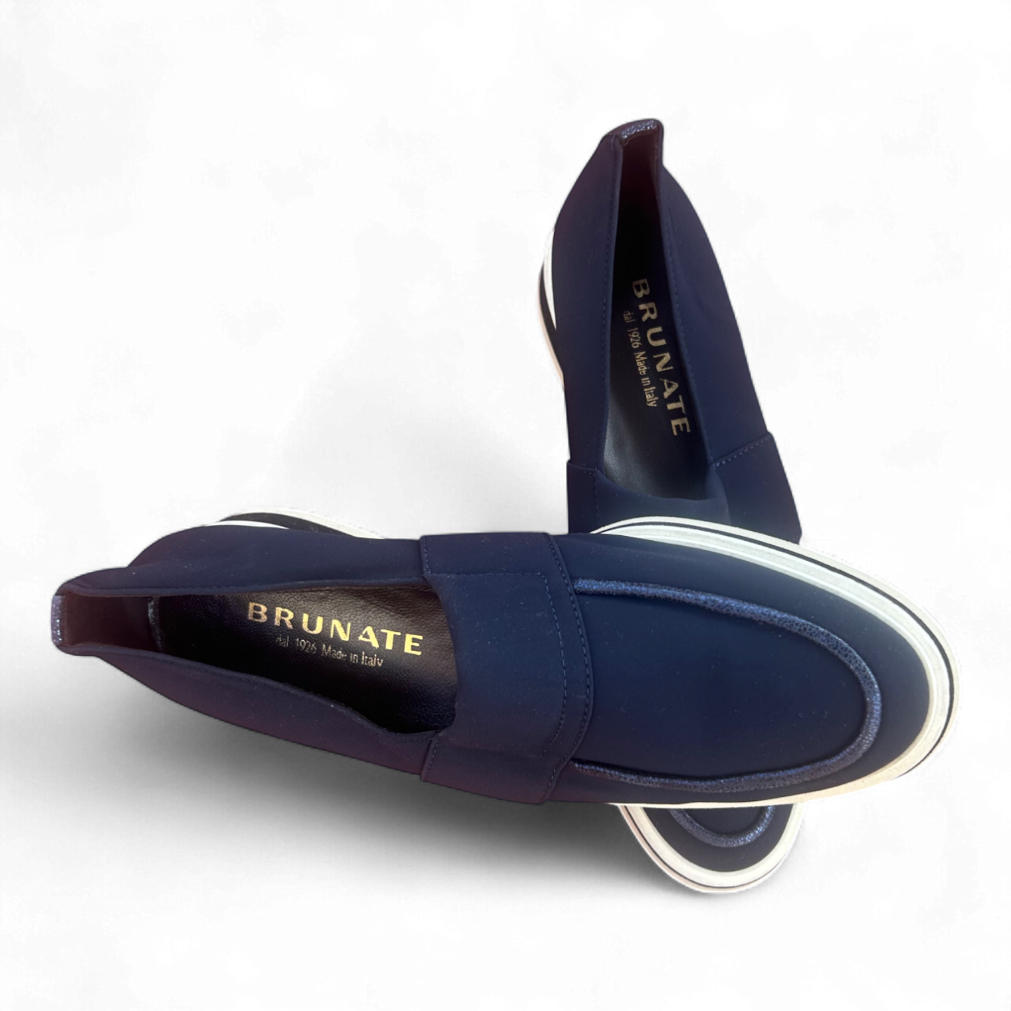Brunate Loafer Blau 39,5 Made in Italy mit weißer Sohle Slipper edel