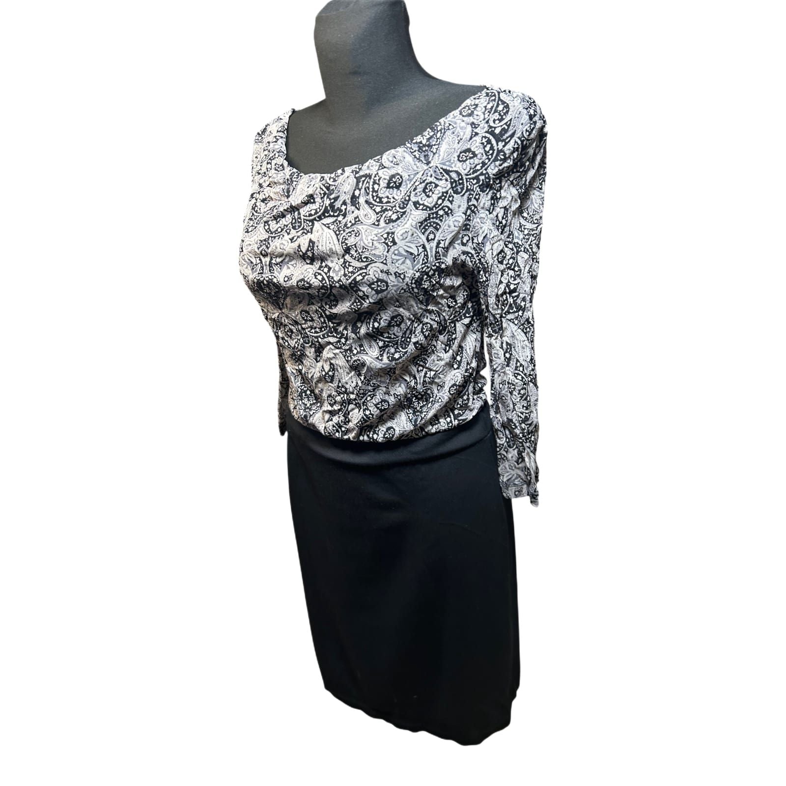 s.Oliver Kleid Damen Gr 38 Schwarz Grau Paisley Stretch Elegant Alltag