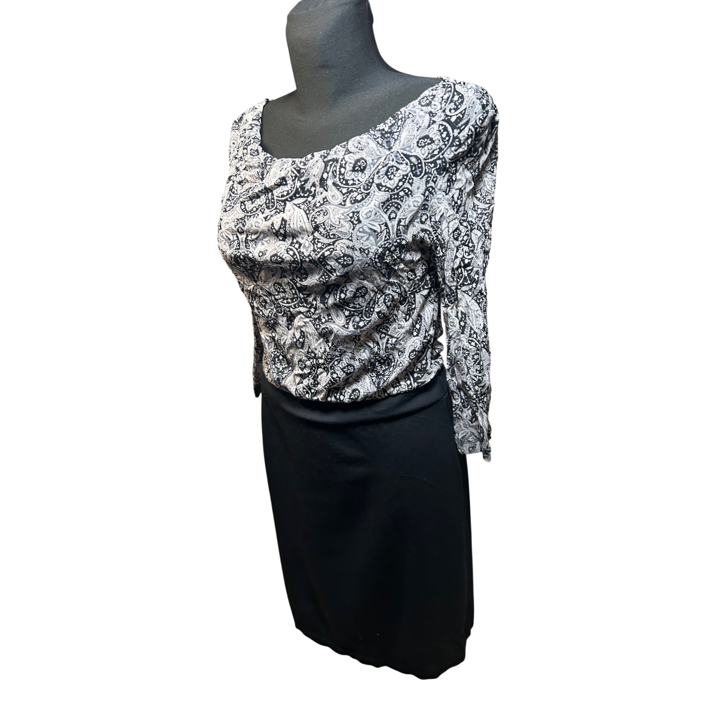 s.Oliver Kleid Damen Gr 38 Schwarz Grau Paisley Stretch Elegant Alltag