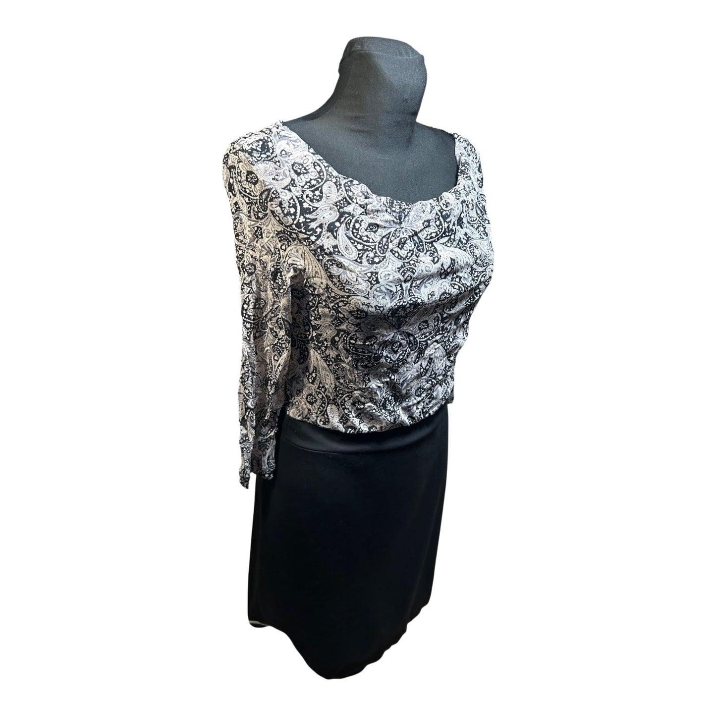 s.Oliver Kleid Damen Gr 38 Schwarz Grau Paisley Stretch Elegant Alltag