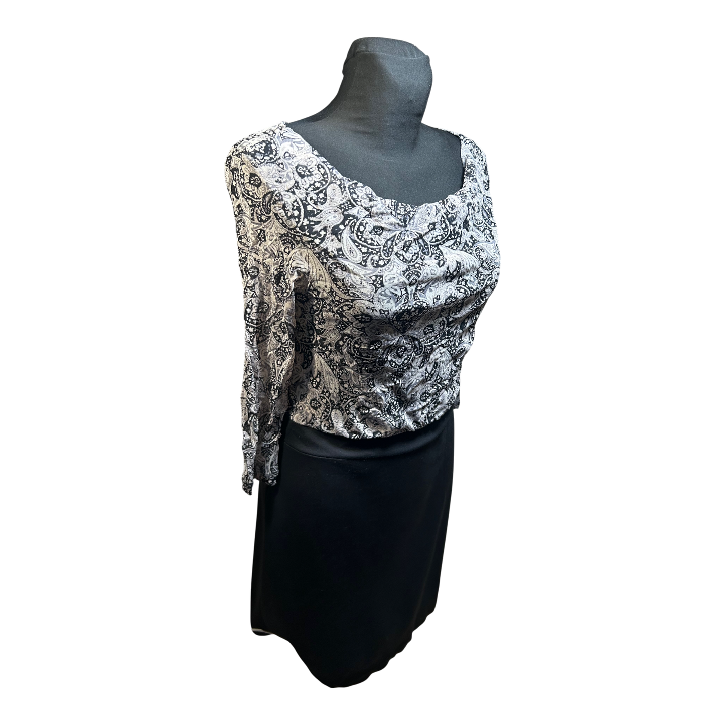 s.Oliver Kleid Damen Gr 38 Schwarz Grau Paisley Stretch Elegant Alltag