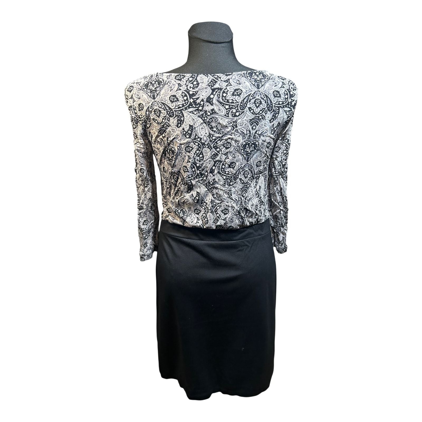 s.Oliver Kleid Damen Gr 38 Schwarz Grau Paisley Stretch Elegant Alltag