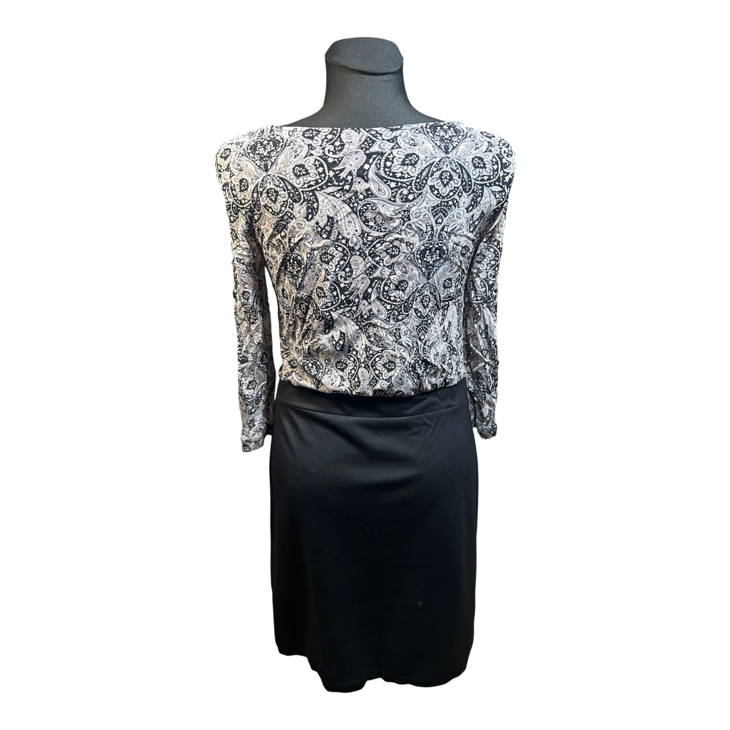 s.Oliver Kleid Damen Gr 38 Schwarz Grau Paisley Stretch Elegant Alltag