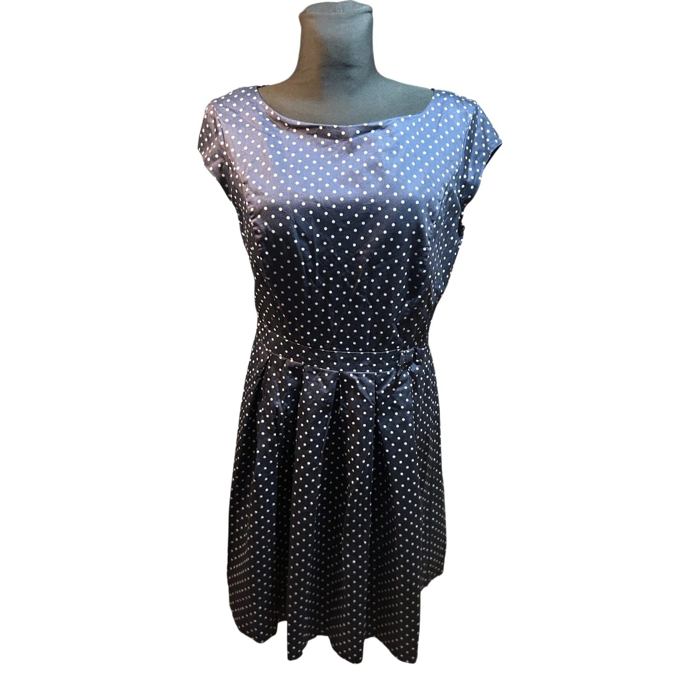 s Oliver Kleid Damen Gr 42 Dunkelblau Punkte Baumwolle Gefüttert Elegant Klassisch