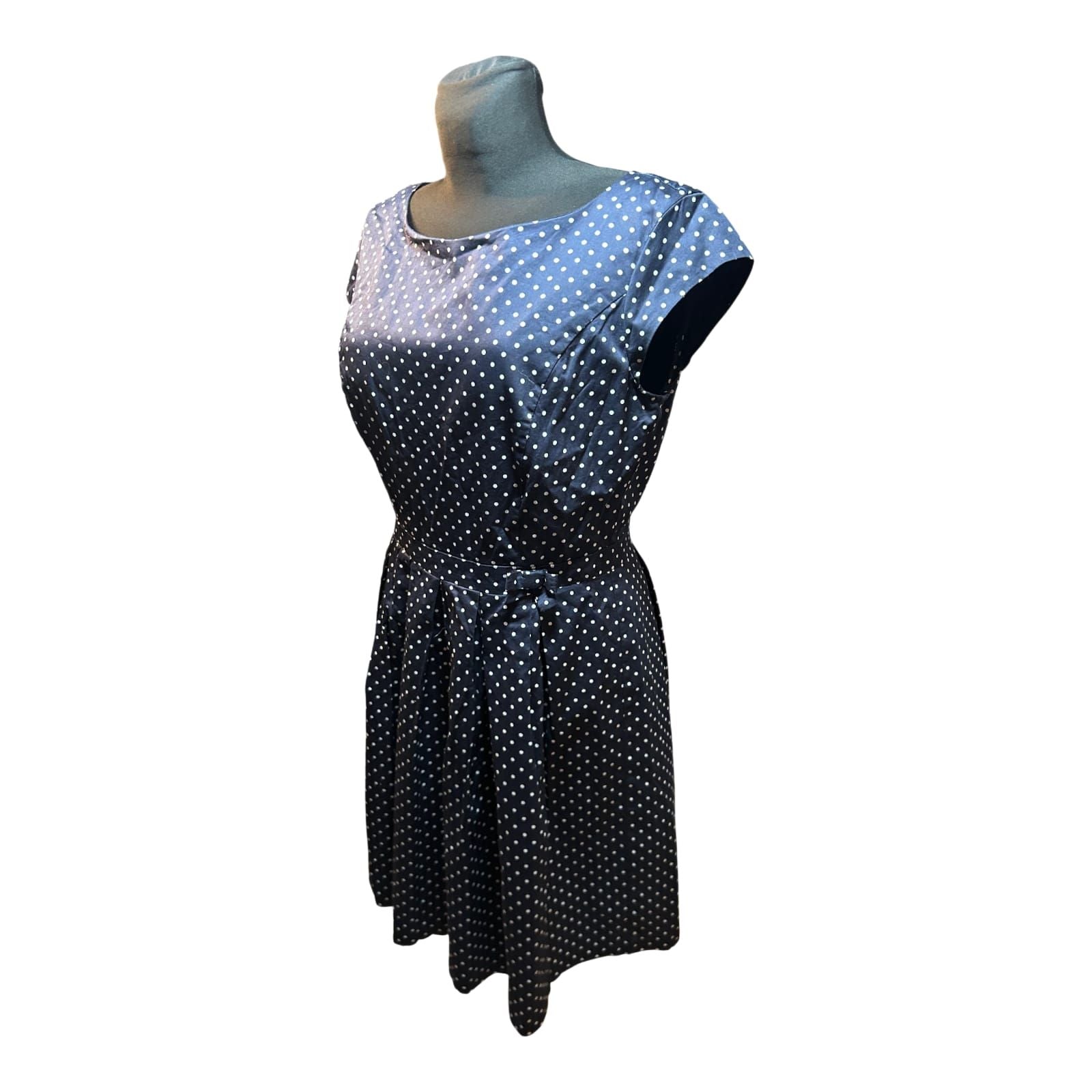 s Oliver Kleid Damen Gr 42 Dunkelblau Punkte Baumwolle Gefüttert Elegant Klassisch
