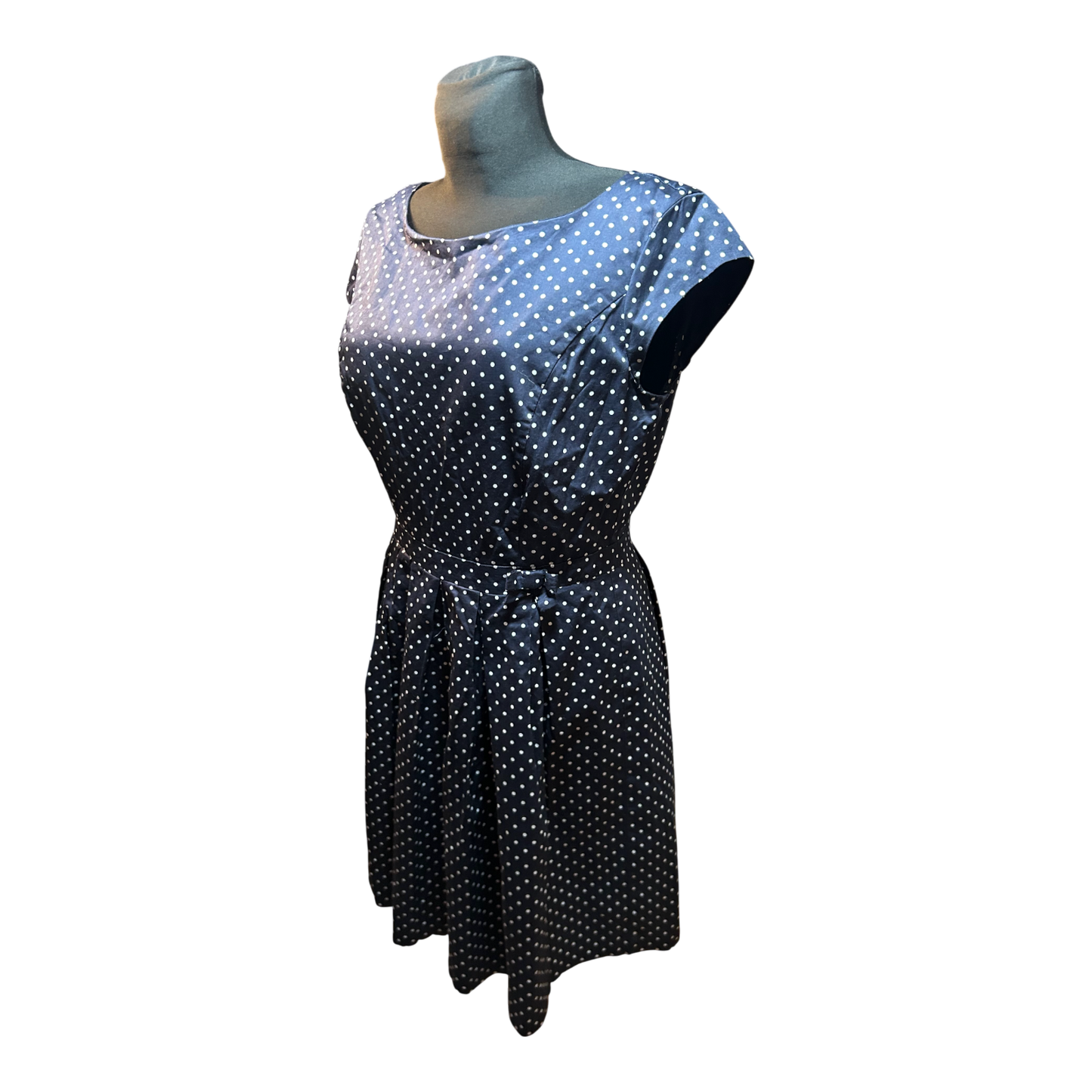 s Oliver Kleid Damen Gr 42 Dunkelblau Punkte Baumwolle Gefüttert Elegant Klassisch