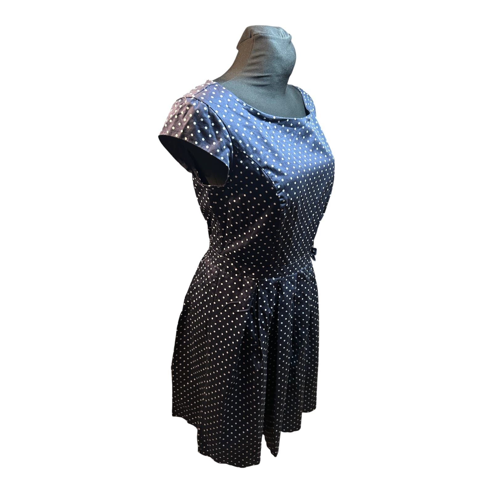 s Oliver Kleid Damen Gr 42 Dunkelblau Punkte Baumwolle Gefüttert Elegant Klassisch