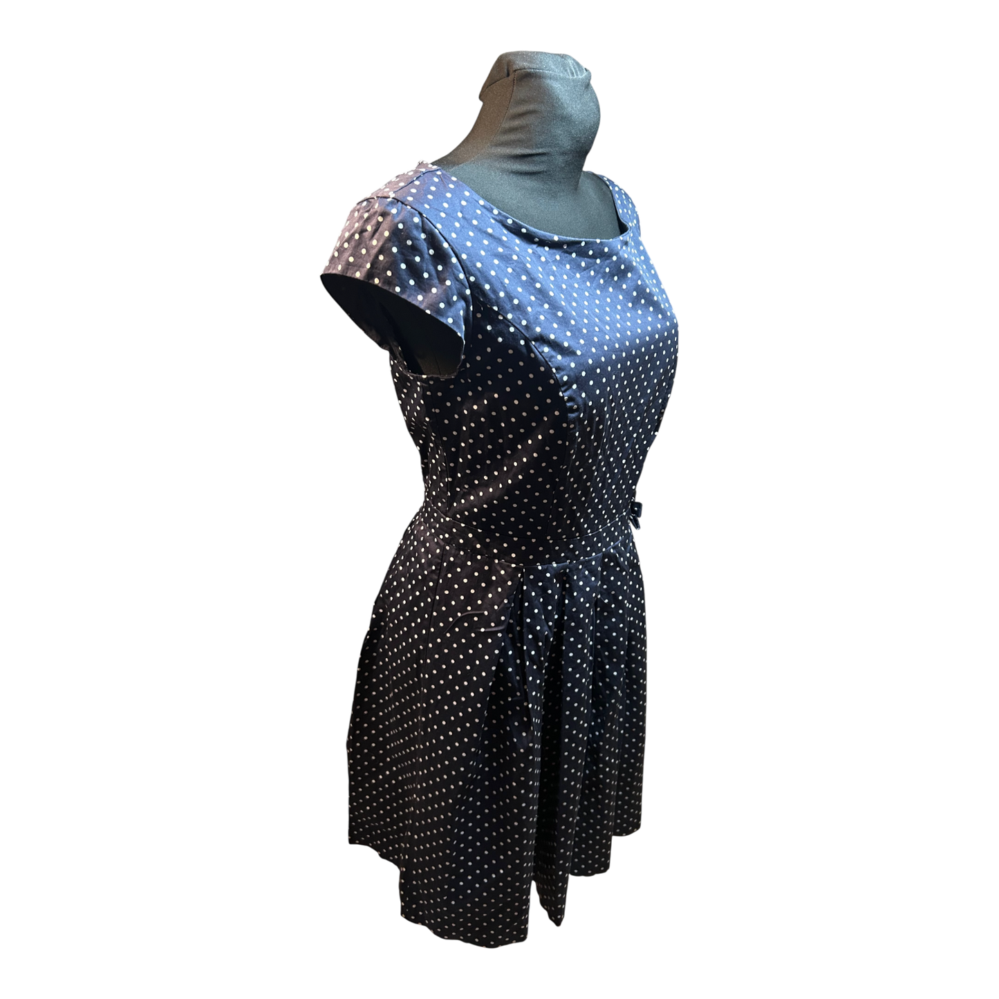 s Oliver Kleid Damen Gr 42 Dunkelblau Punkte Baumwolle Gefüttert Elegant Klassisch