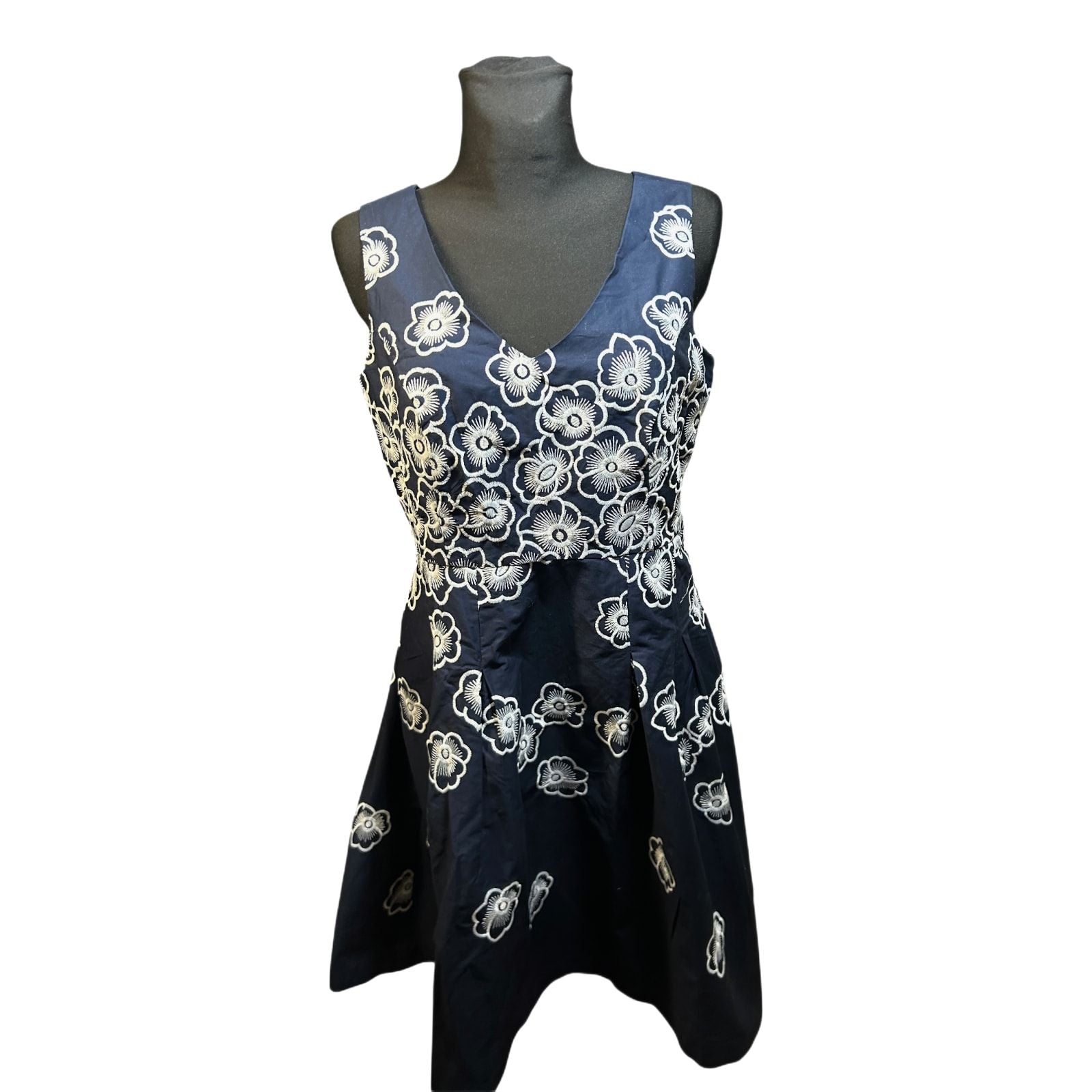 Yessica Kleid Damen Gr 40 Dunkelblau Blumen Stickerei Baumwolle Elegant
