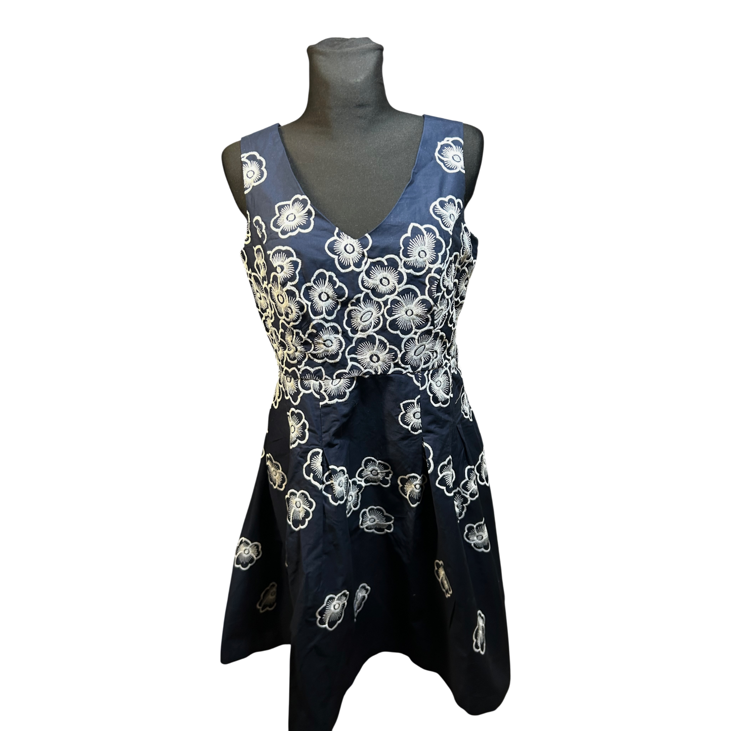 Yessica Kleid Damen Gr 40 Dunkelblau Blumen Stickerei Baumwolle Elegant