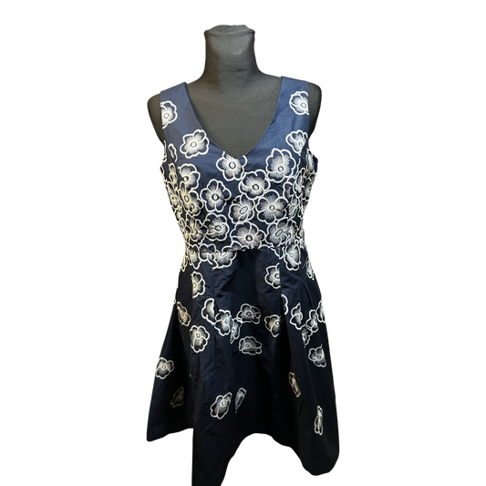 Yessica Kleid Damen Gr 40 Dunkelblau Blumen Stickerei Baumwolle Elegant