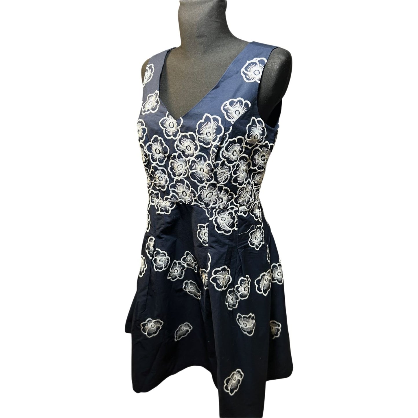 Yessica Kleid Damen Gr 40 Dunkelblau Blumen Stickerei Baumwolle Elegant