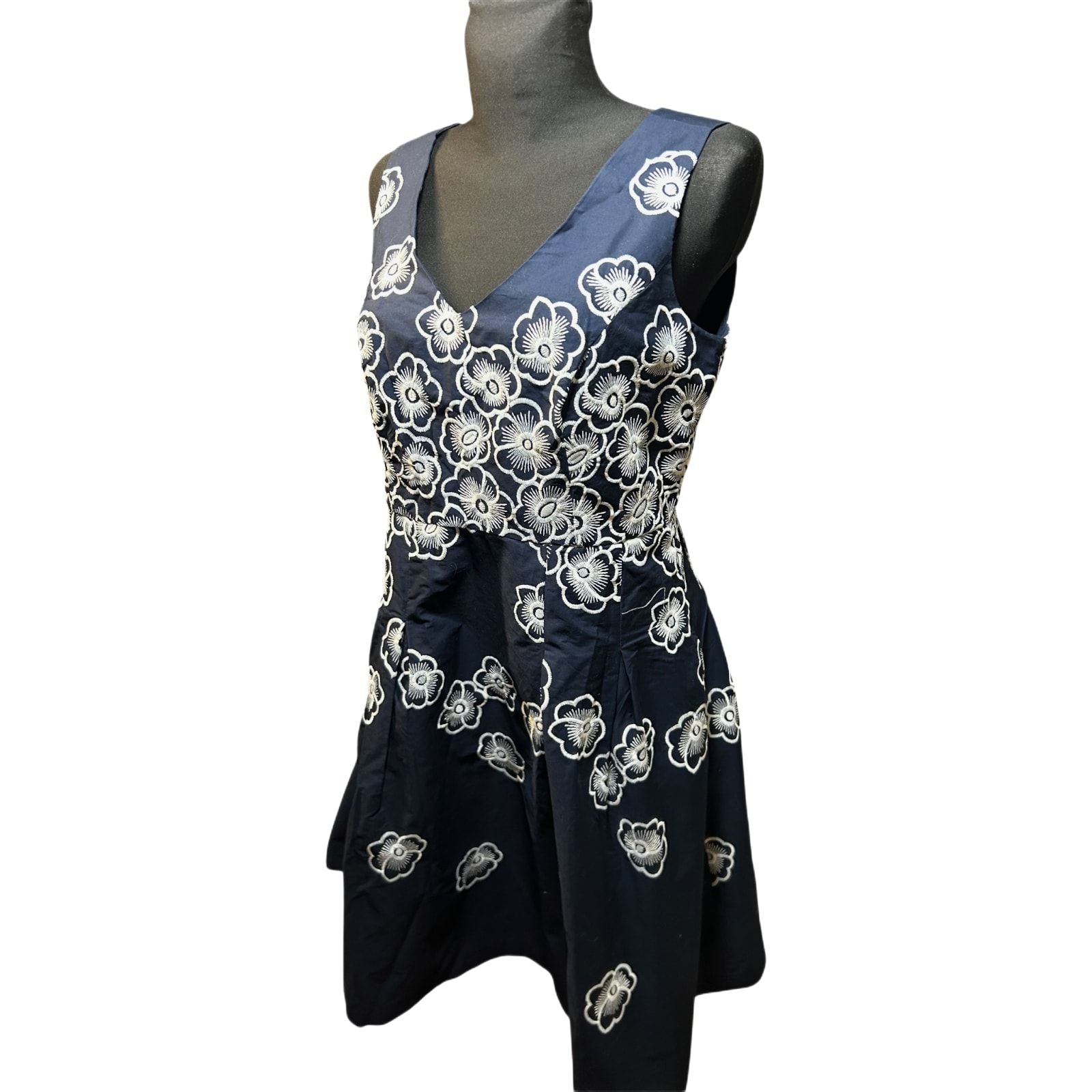 Yessica Kleid Damen Gr 40 Dunkelblau Blumen Stickerei Baumwolle Elegant