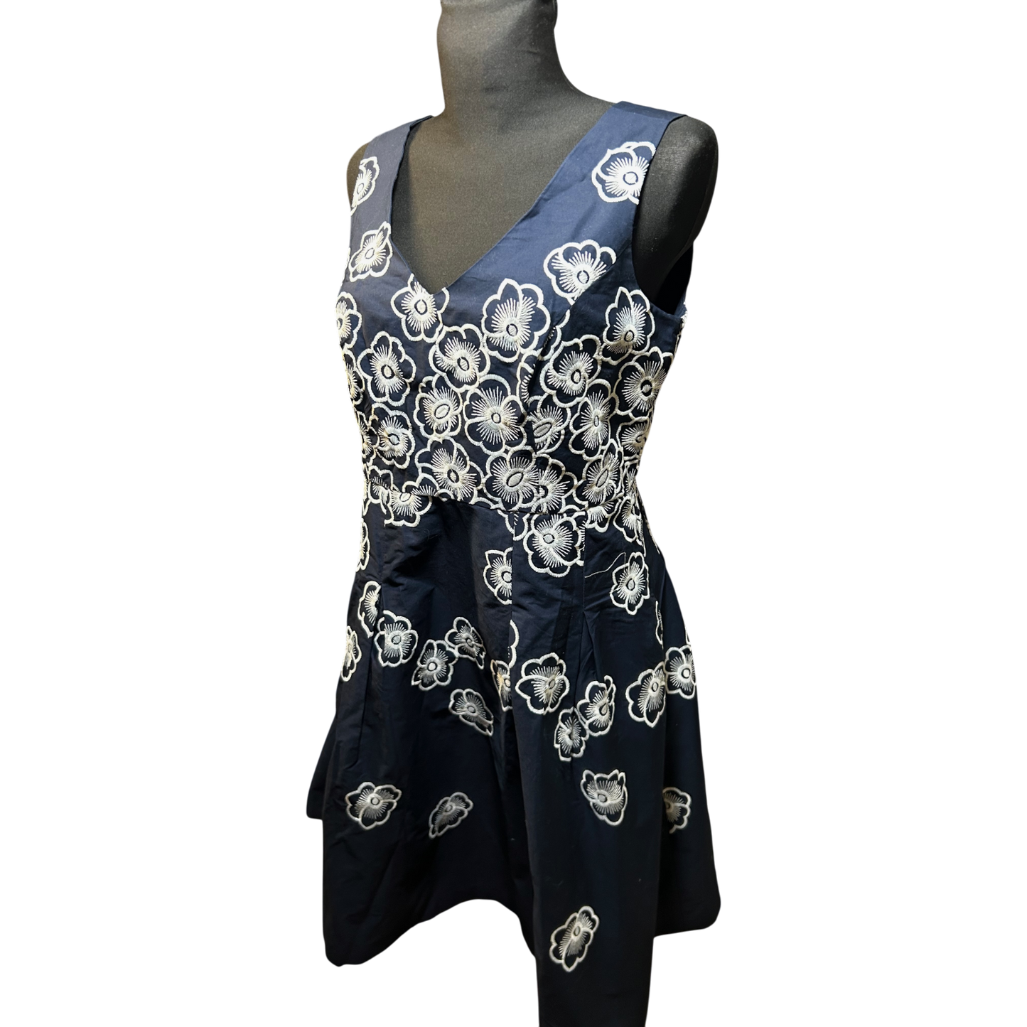 Yessica Kleid Damen Gr 40 Dunkelblau Blumen Stickerei Baumwolle Elegant