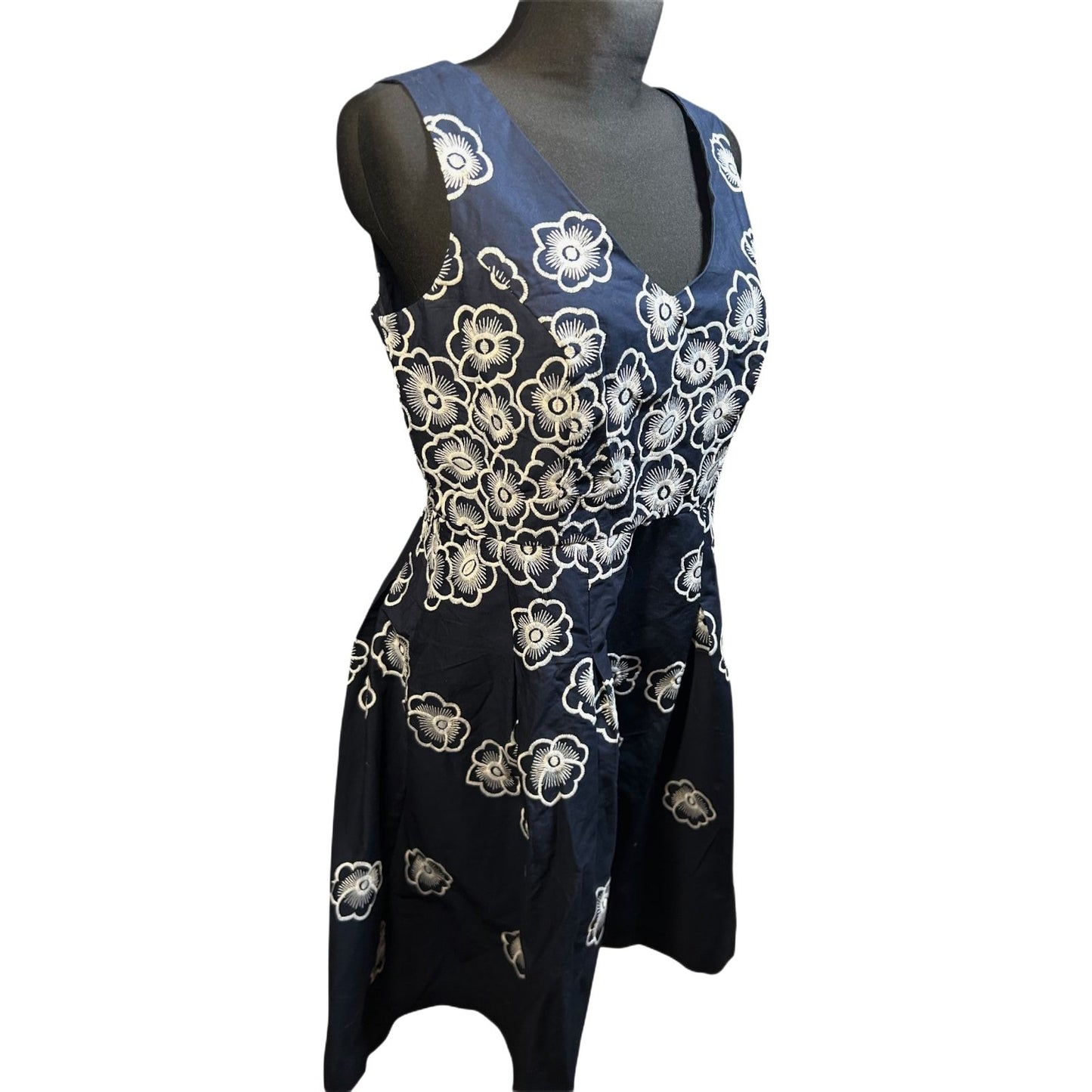 Yessica Kleid Damen Gr 40 Dunkelblau Blumen Stickerei Baumwolle Elegant