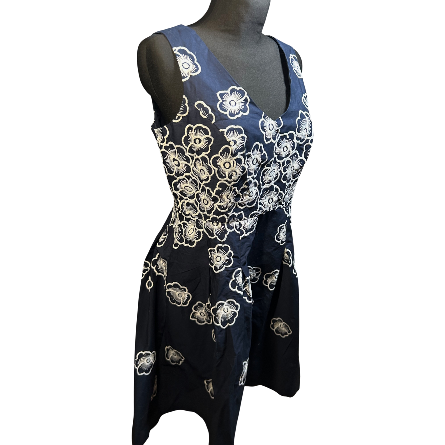 Yessica Kleid Damen Gr 40 Dunkelblau Blumen Stickerei Baumwolle Elegant