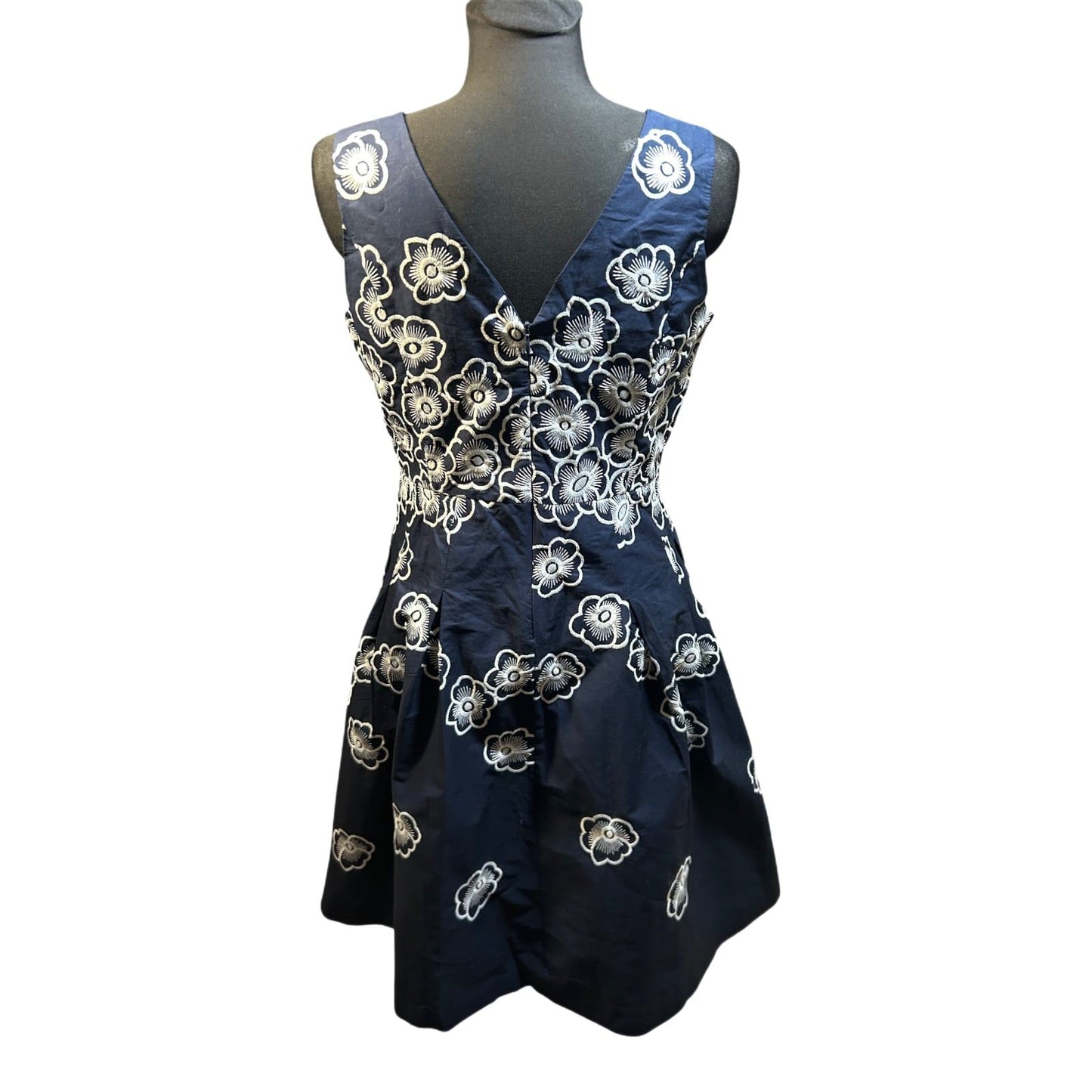 Yessica Kleid Damen Gr 40 Dunkelblau Blumen Stickerei Baumwolle Elegant