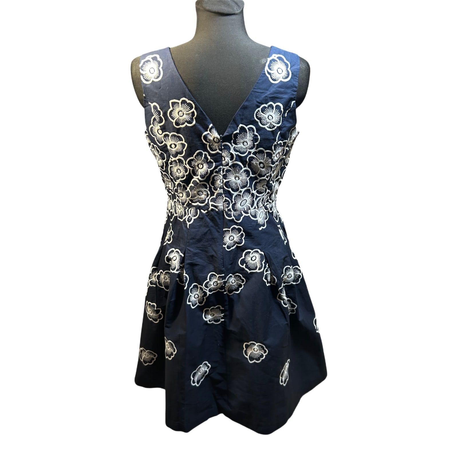 Yessica Kleid Damen Gr 40 Dunkelblau Blumen Stickerei Baumwolle Elegant