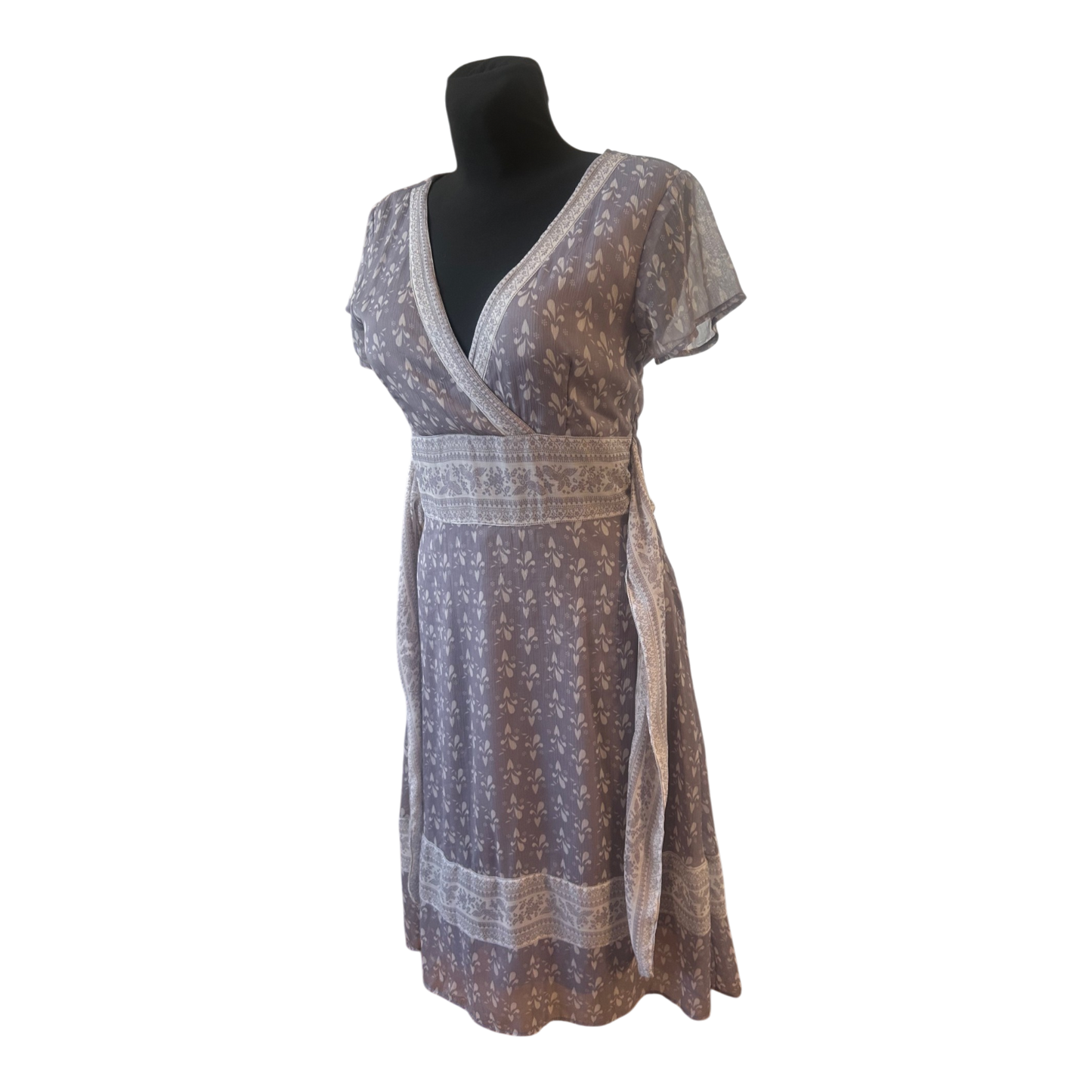Vero Moda Wickelkleid Gr. 40 Grau Beige Creme Sommerkleid Bindegürtel