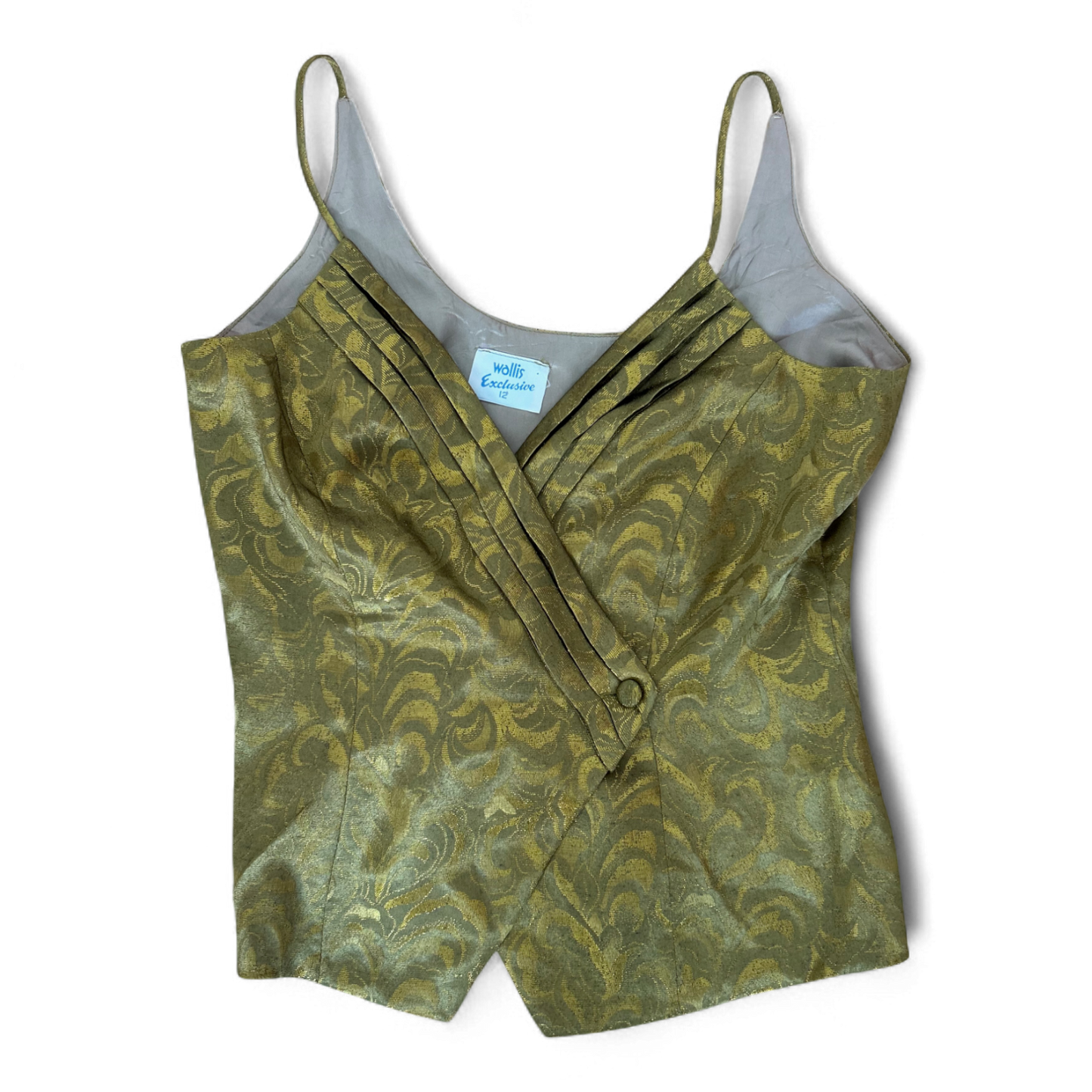 Wallis Top Gold Brokat Gr 40 Spaghettiträger Metallic Viskose Made in UK