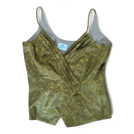 Wallis Top Gold Brokat Gr 40 Spaghettiträger Metallic Viskose Made in UK