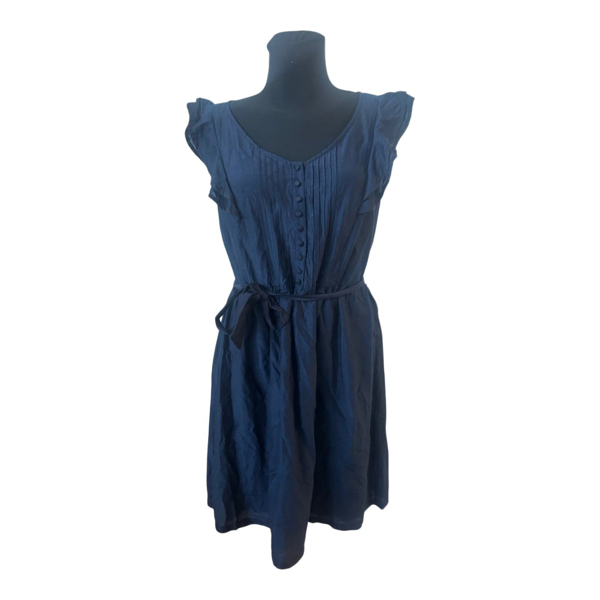 s.Oliver Kleid Gr. 40 Dunkelblau Baumwolle Seide Bindegürtel Sommerkleid