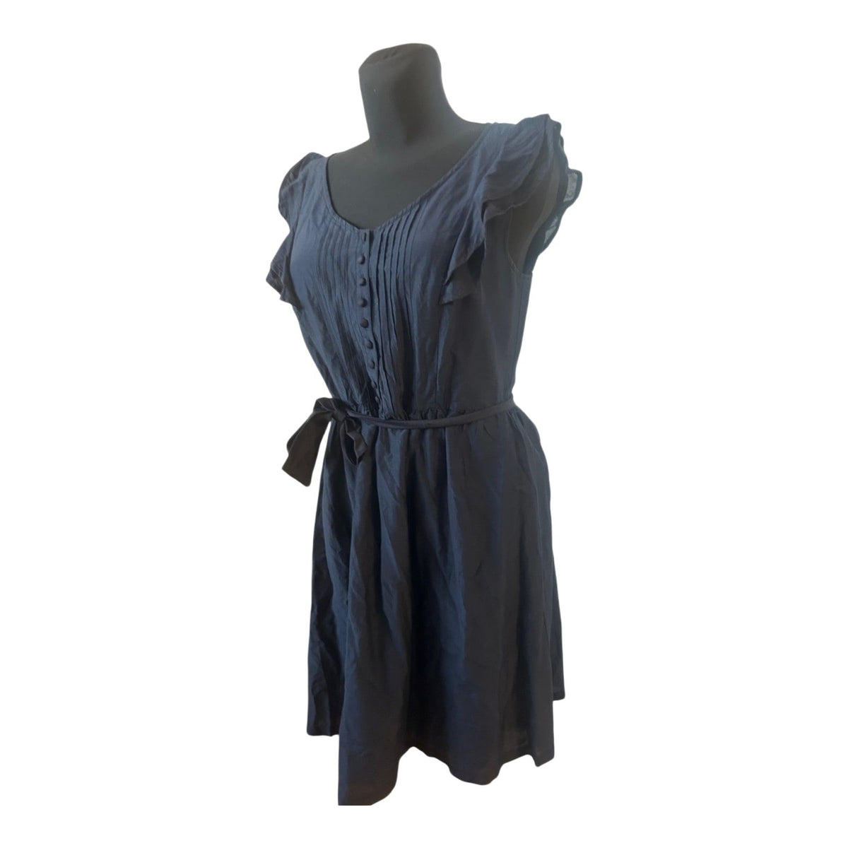 s.Oliver Kleid Gr. 40 Dunkelblau Baumwolle Seide Bindegürtel Sommerkleid
