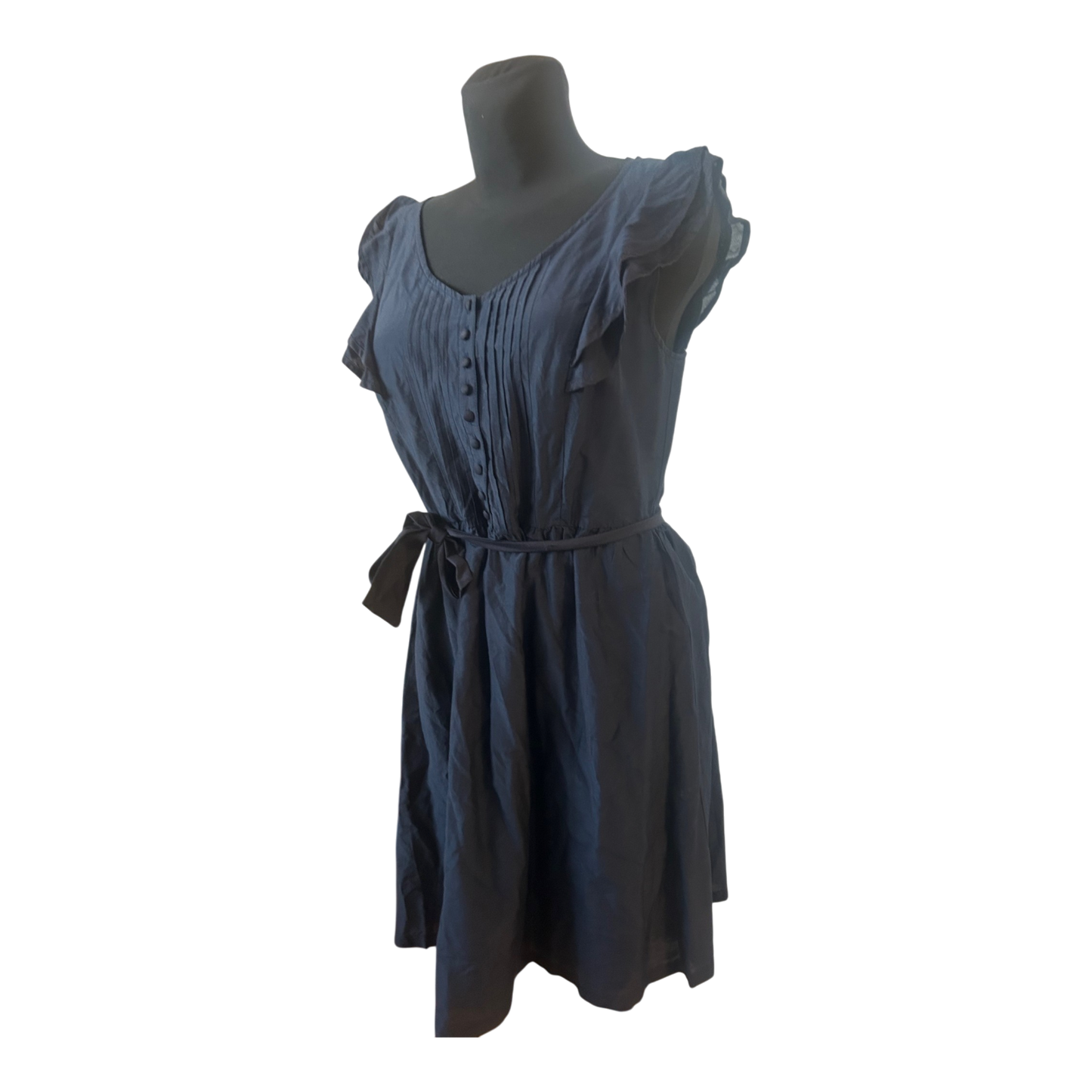 s.Oliver Kleid Gr. 40 Dunkelblau Baumwolle Seide Bindegürtel Sommerkleid