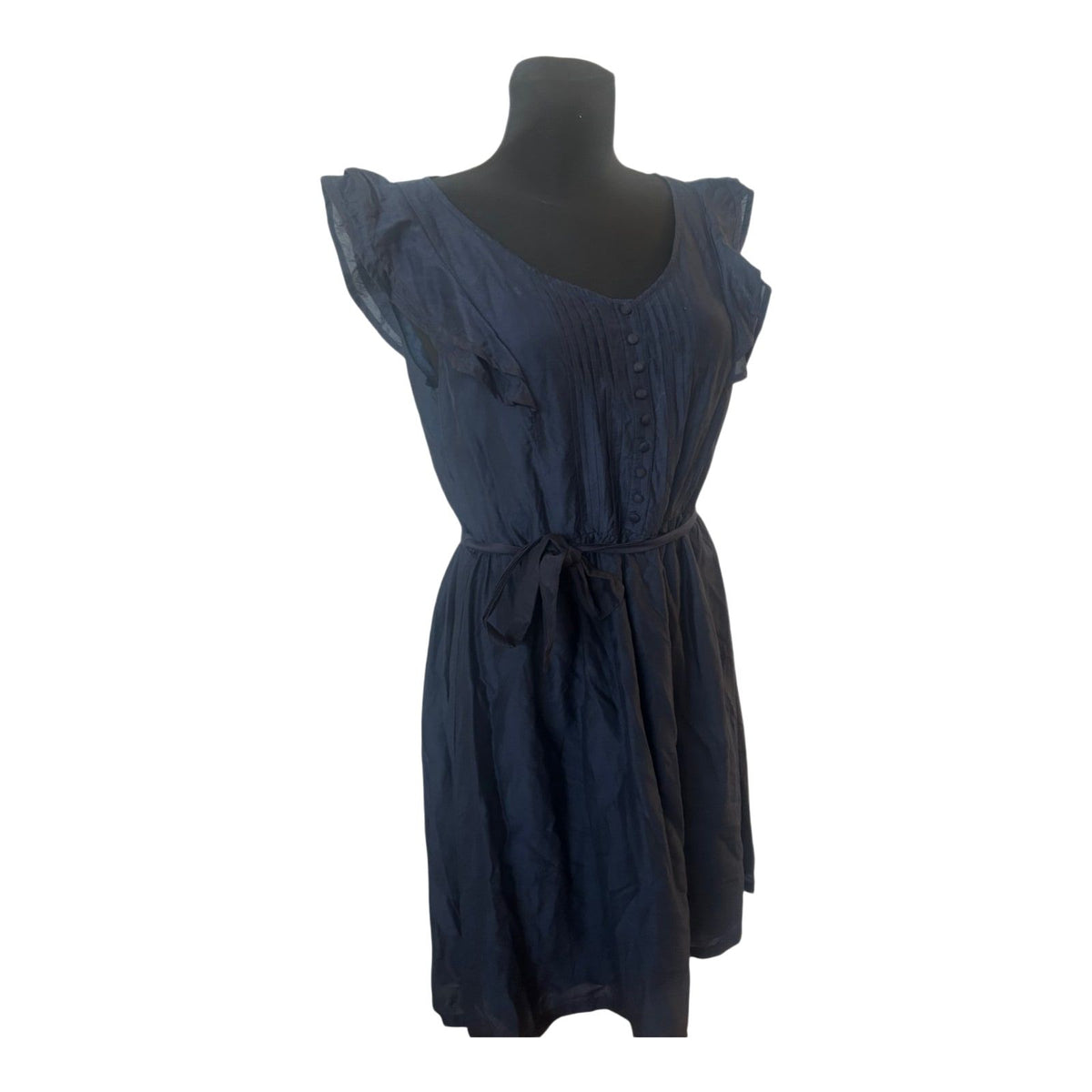 s.Oliver Kleid Gr. 40 Dunkelblau Baumwolle Seide Bindegürtel Sommerkleid