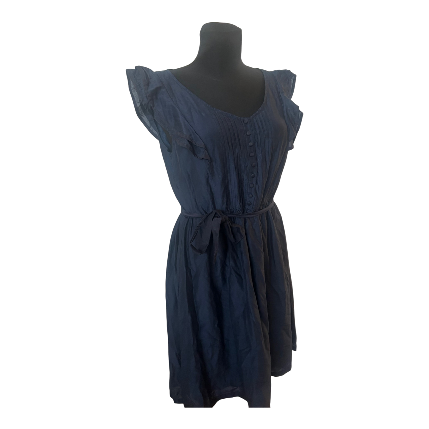 s.Oliver Kleid Gr. 40 Dunkelblau Baumwolle Seide Bindegürtel Sommerkleid