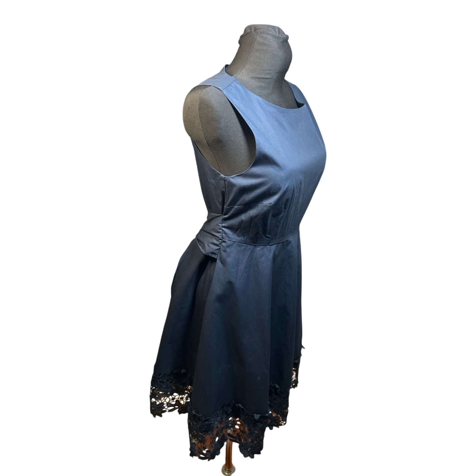 Yessica Kleid Damen Fit and Flare Gr 40 Baumwolle Elegant Spitze Dunkelblau