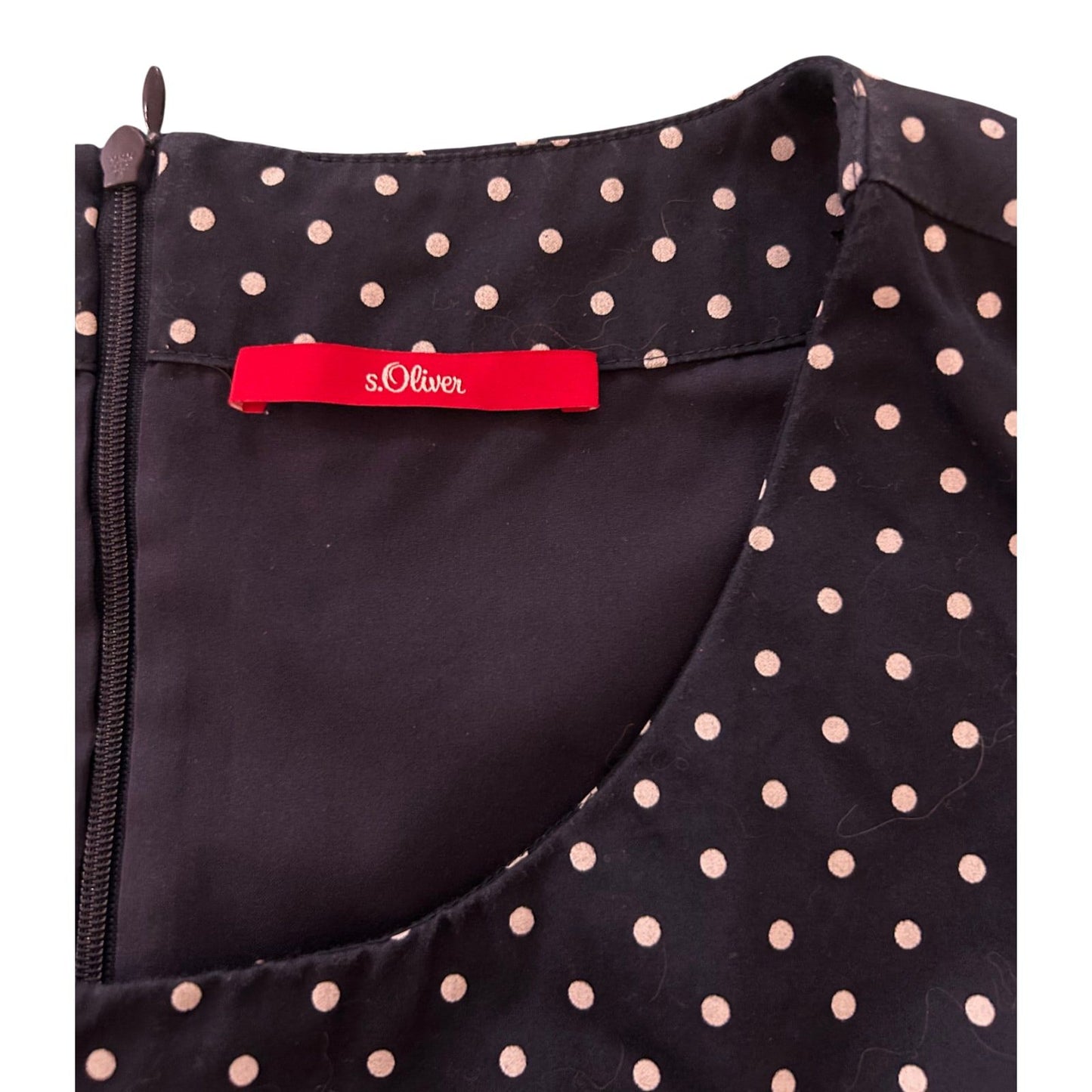 s Oliver Kleid Damen Gr 42 Dunkelblau Punkte Baumwolle Gefüttert Elegant Klassisch