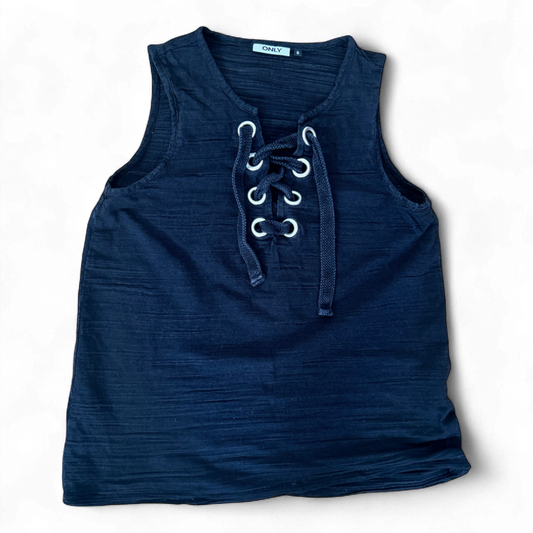 ONLY Top Schwarz Gr S Schnürung Baumwolle Viskose Damen ärmellos