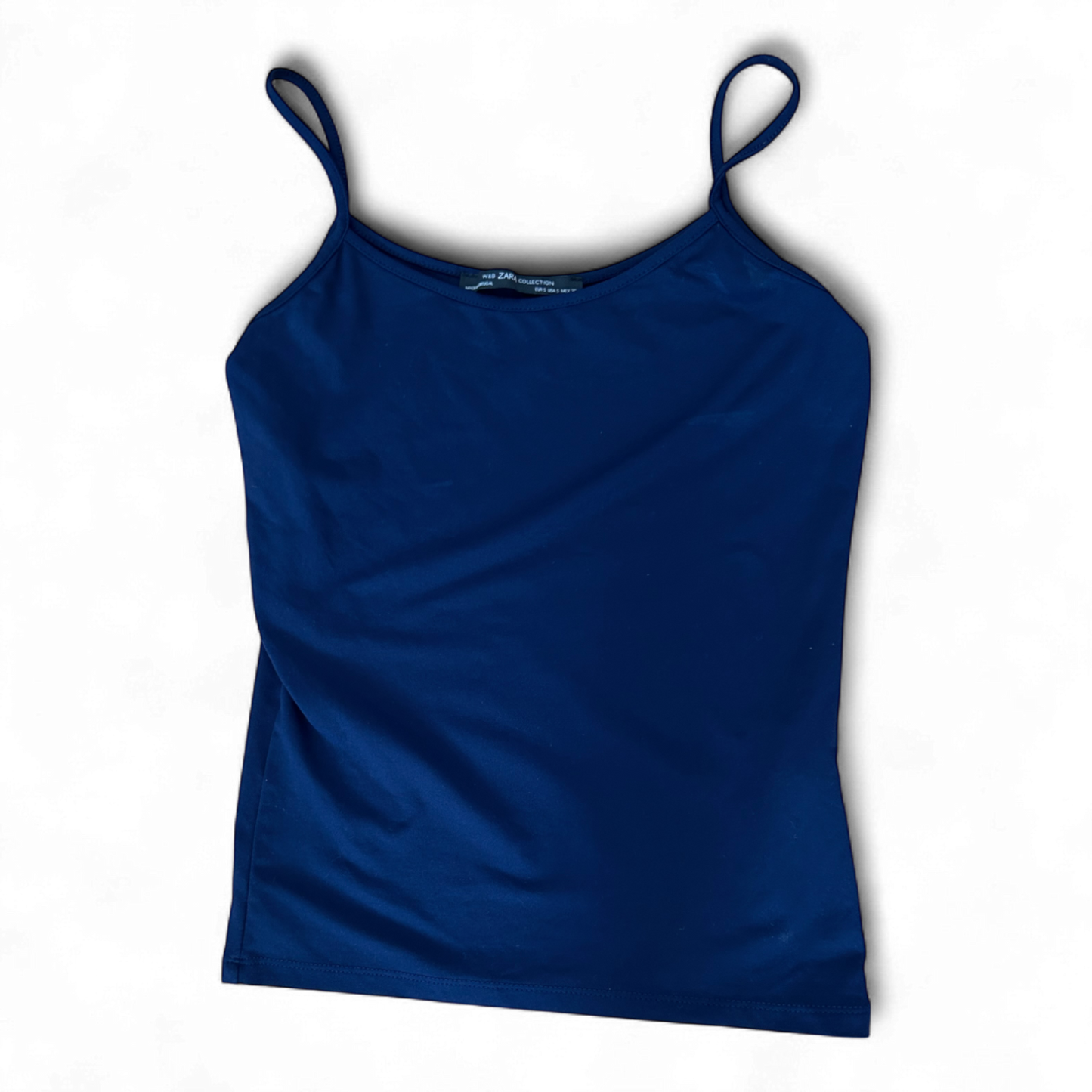 Zara Top dunkelblau Gr S Spaghettiträger Stretch Basic Sommer Damen