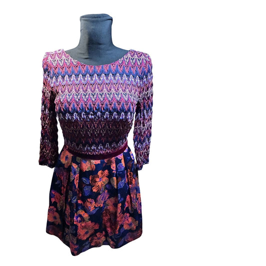 Young Couture Kleid Damen Gr 38 Elegant Langarm Blumen Muster Festlich