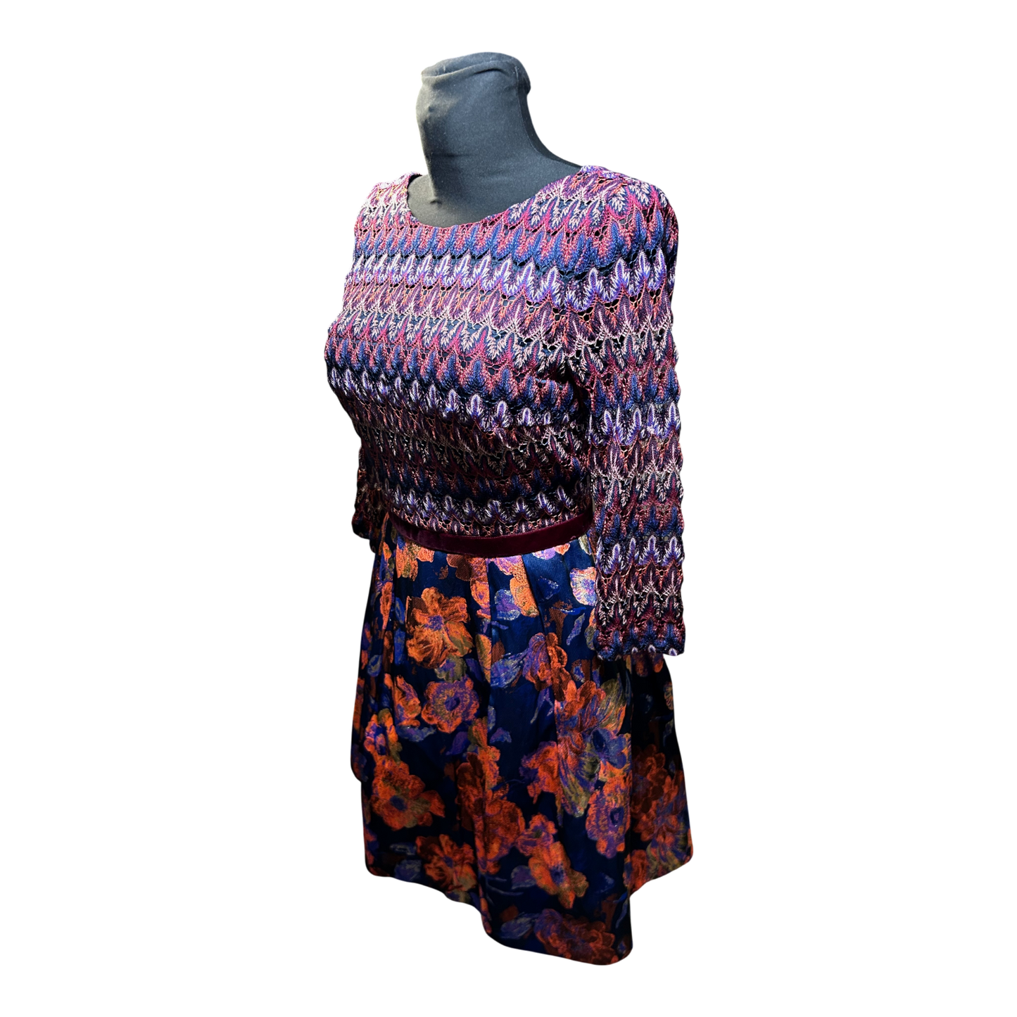 Young Couture Kleid Damen Gr 38 Elegant Langarm Blumen Muster Festlich