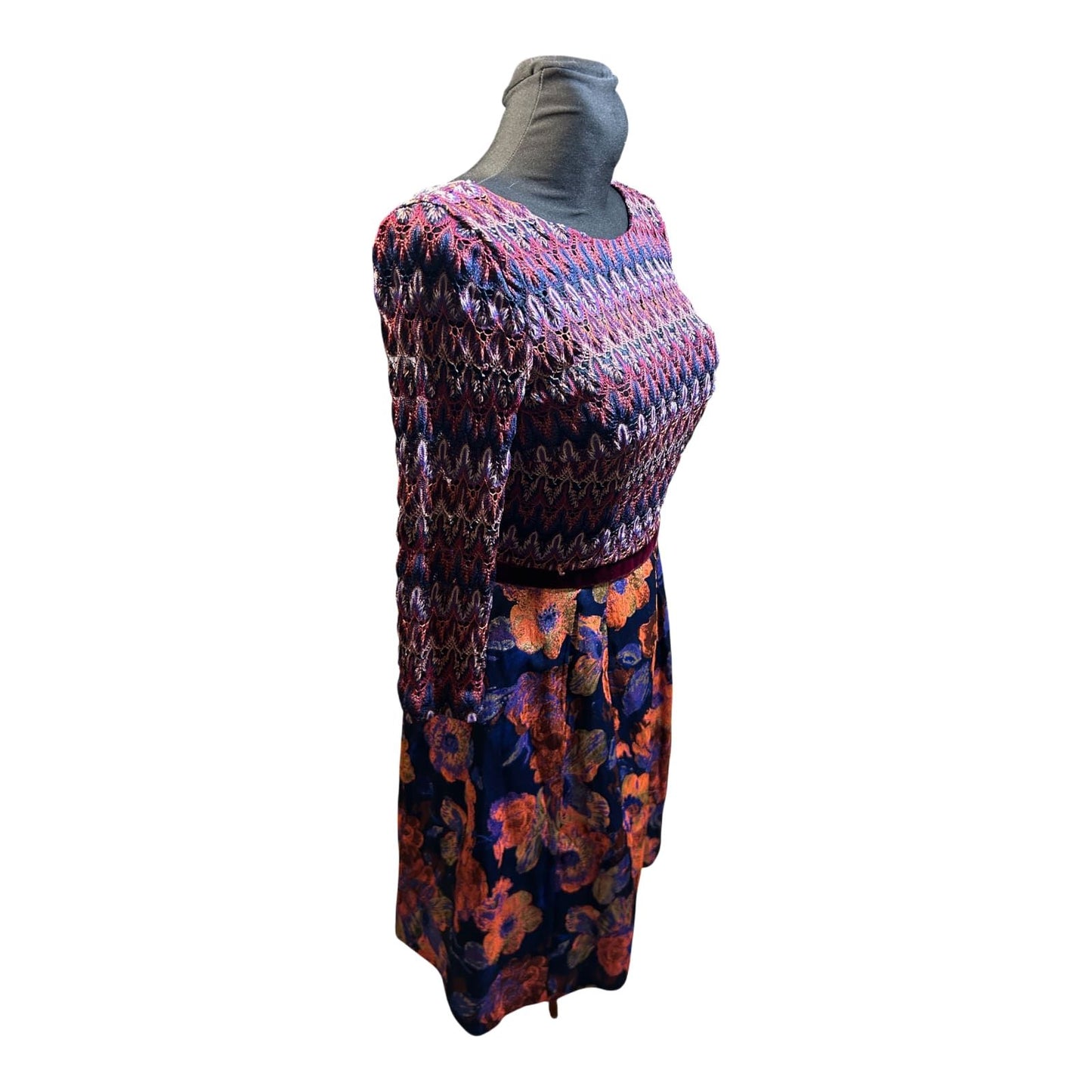 Young Couture Kleid Damen Gr 38 Elegant Langarm Blumen Muster Festlich