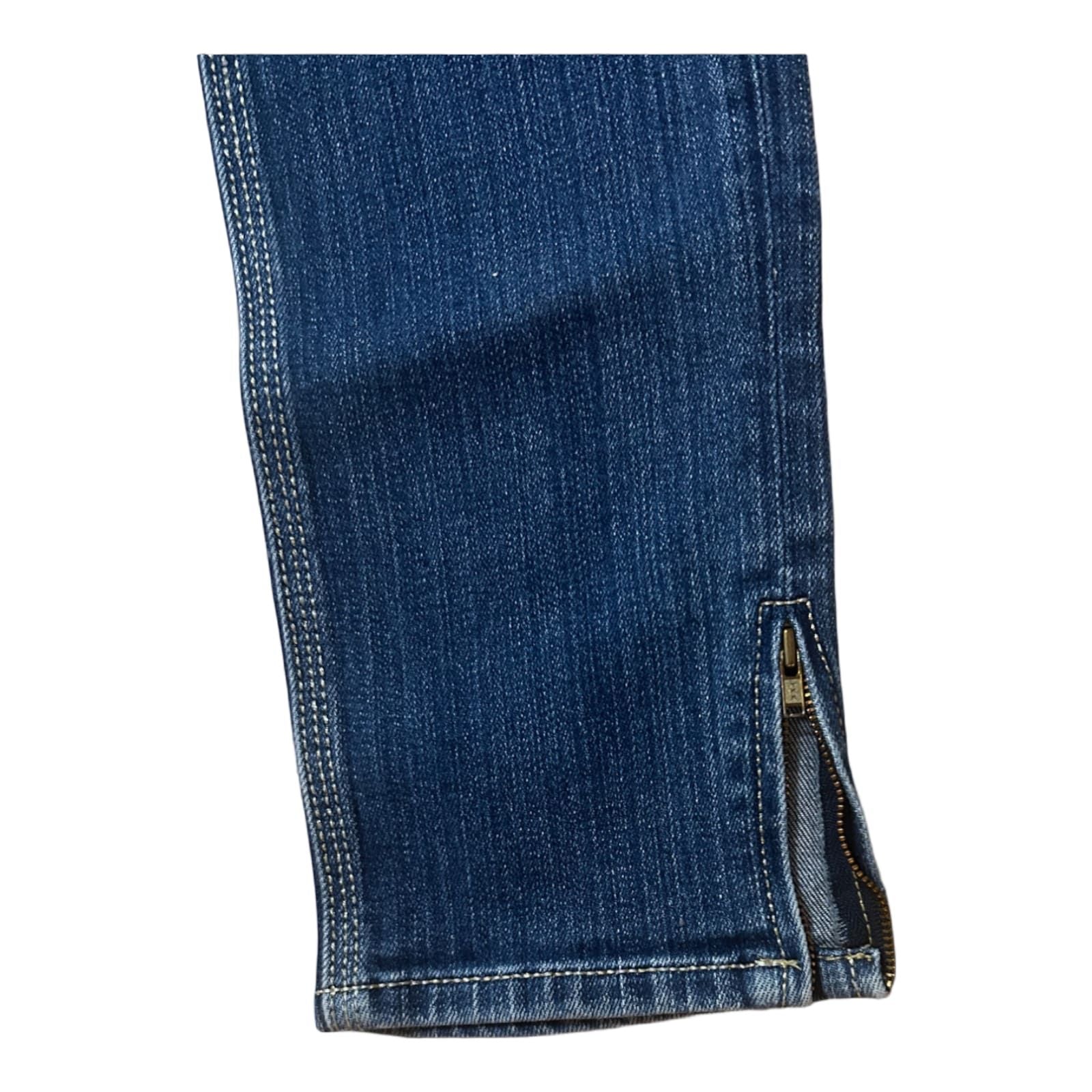 Castro Skinny Jeans Gr 38 Stretch Denim Dunkelblau Zipper Saum Gold Logo Patch