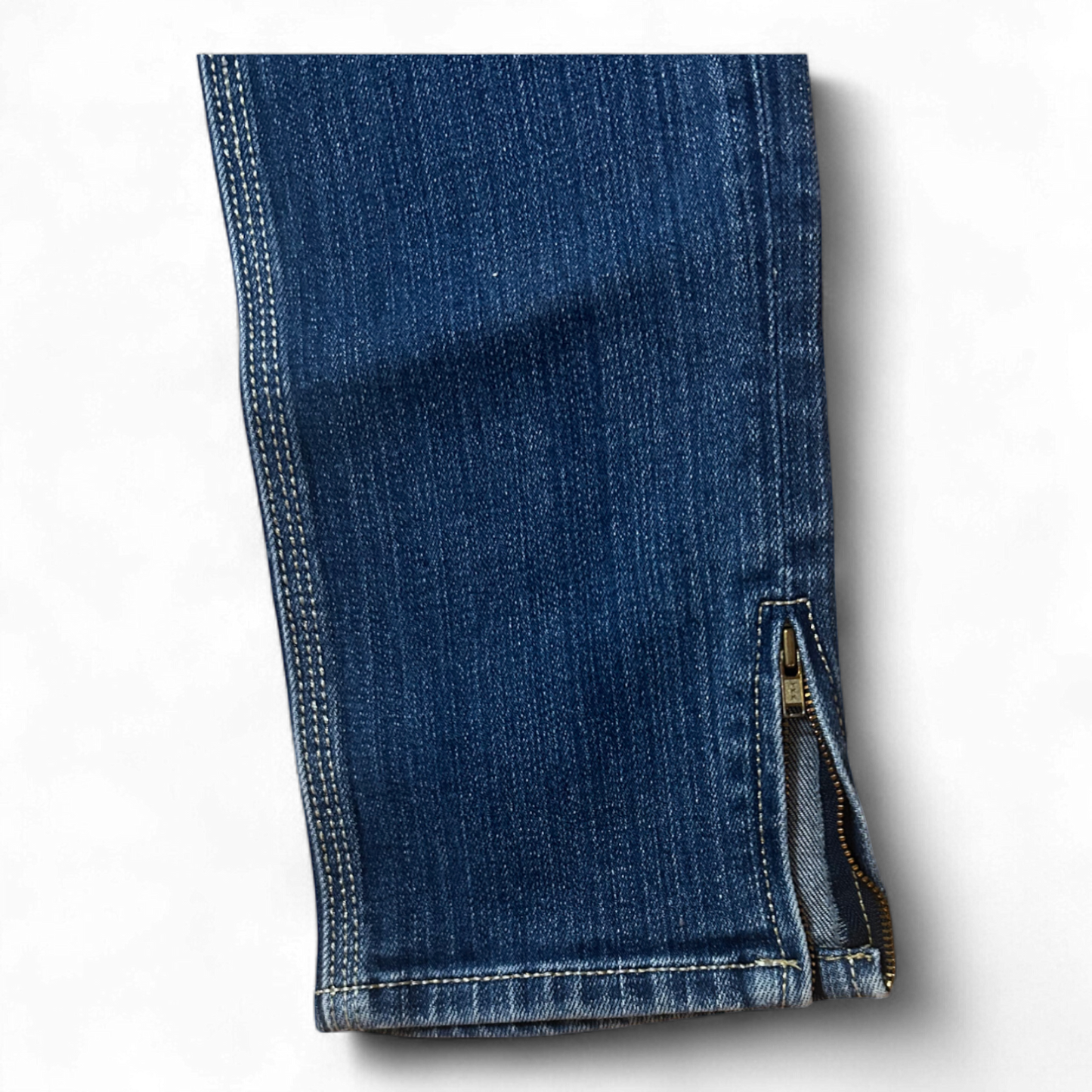 Castro Skinny Jeans Gr 38 Stretch Denim Dunkelblau Zipper Saum Gold Logo Patch