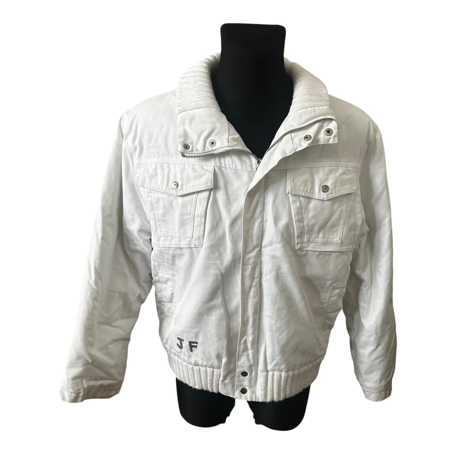 Jil Fierely Jacke Herren XL Weiß Baumwolle Blouson Freizeit Stehkragen