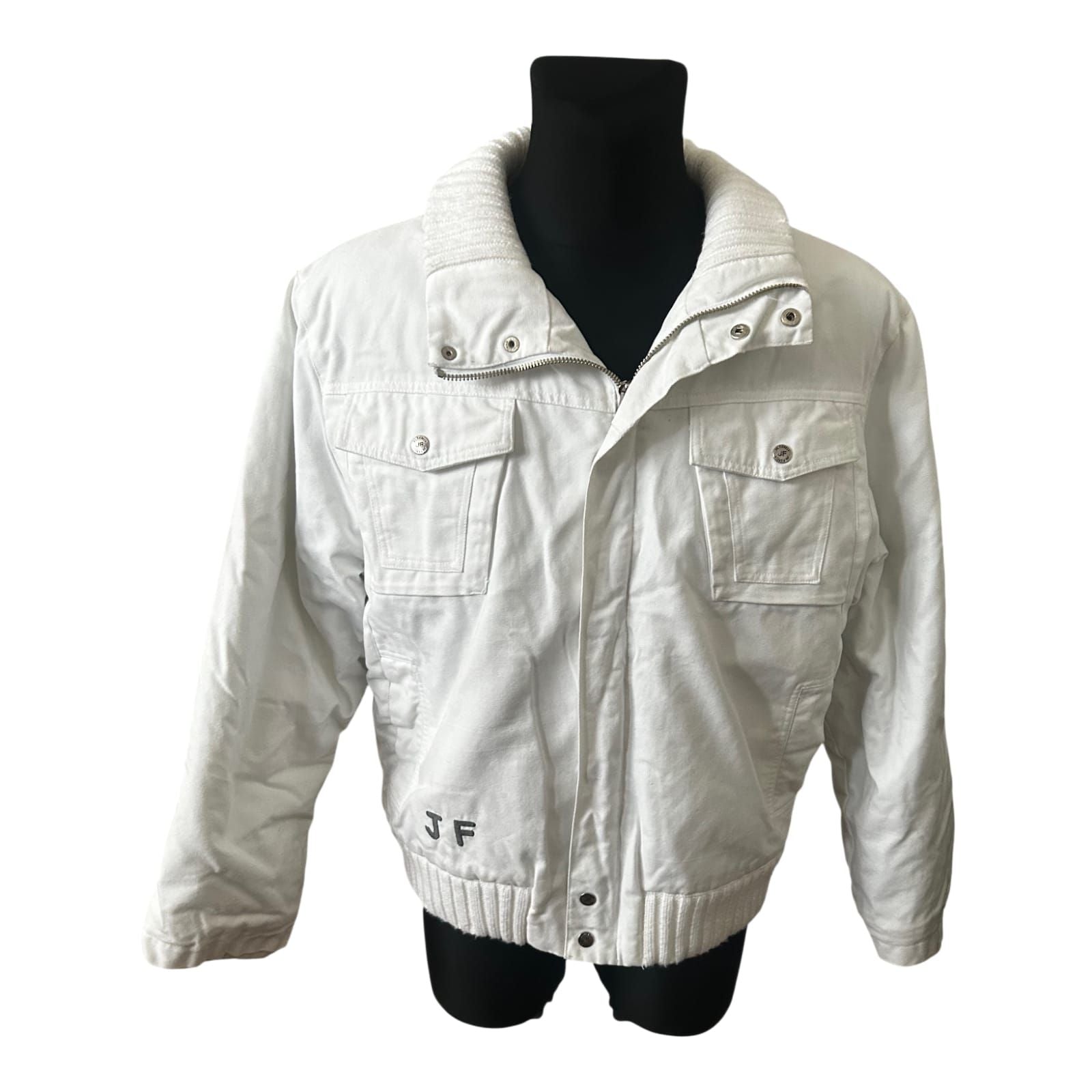 Jil Fierely Jacke Herren XL Weiß Baumwolle Blouson Freizeit Stehkragen