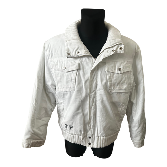 Jil Fierely Jacke Herren XL Weiß Baumwolle Blouson Freizeit Stehkragen