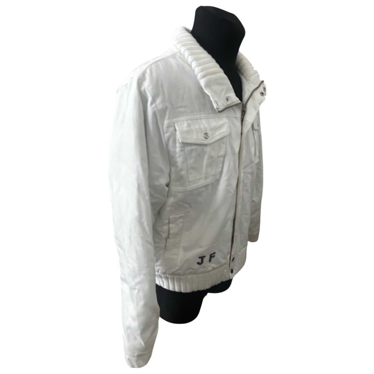 Jil Fierely Jacke Herren XL Weiß Baumwolle Blouson Freizeit Stehkragen